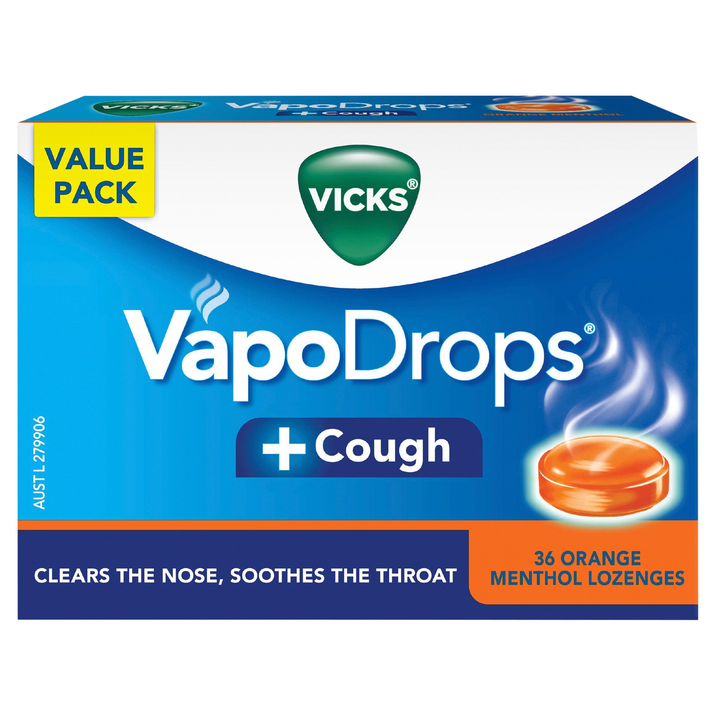 Vicks VapoDrop + Cough Orange Menthol 36 lozenges - Image 1