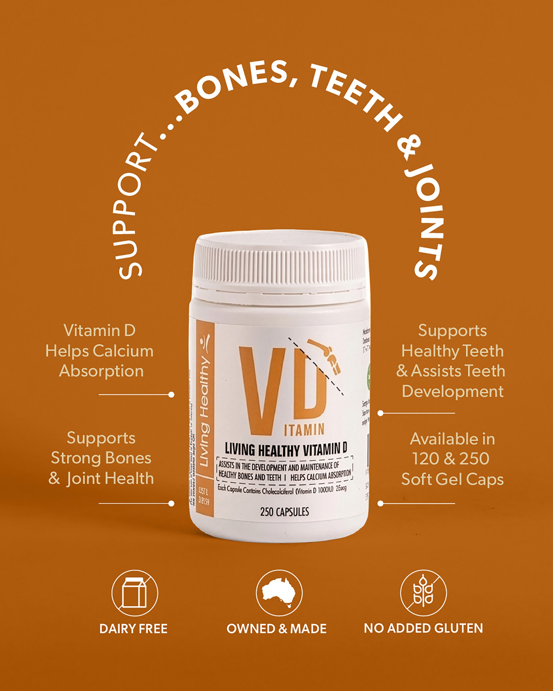 Living Healthy Vitamin D 1000IU 250 soft gel capsules - Image 2