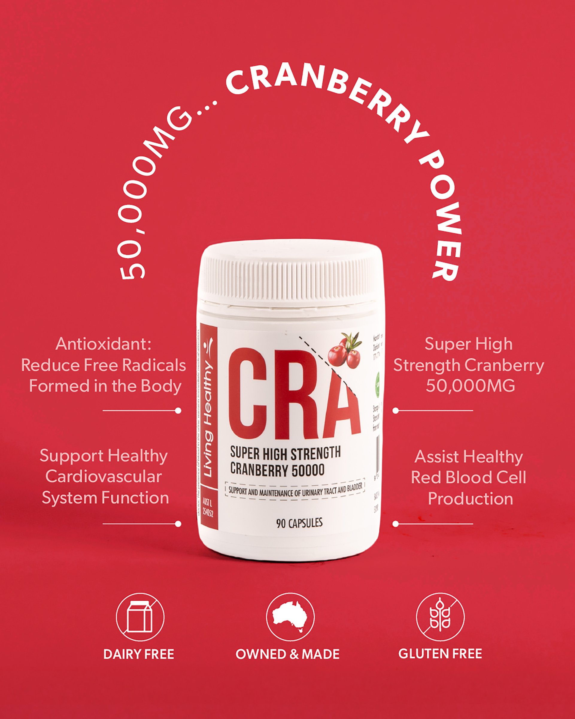 Living Healthy Super High Strength Cranberry 50000mg - 90 capsules - Image 2