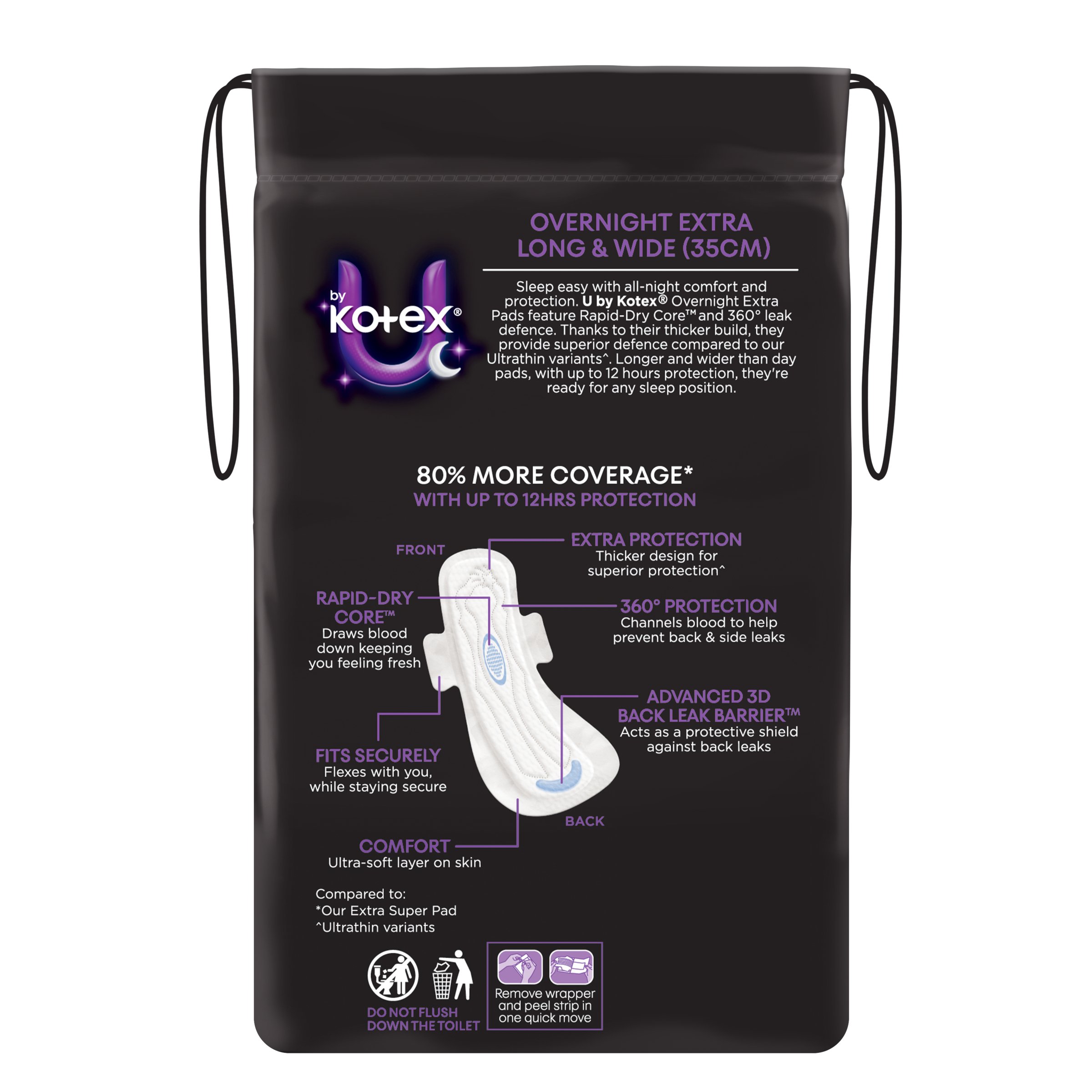 U By Kotex Pads Overnight Maxi Long 8 pack - Image 2