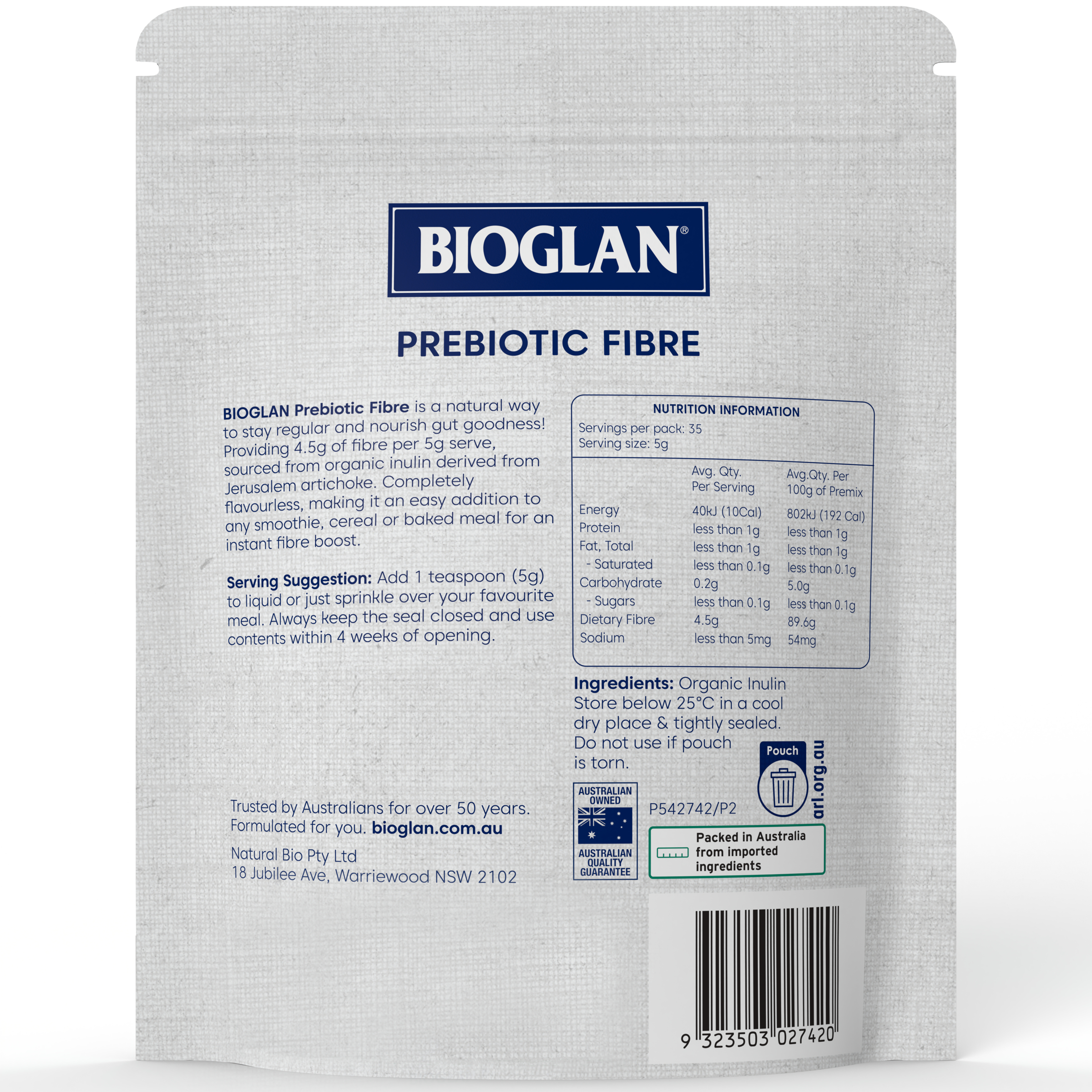 Bioglan Naturals 100% Organic Prebiotic Fibre 175g - Image 2