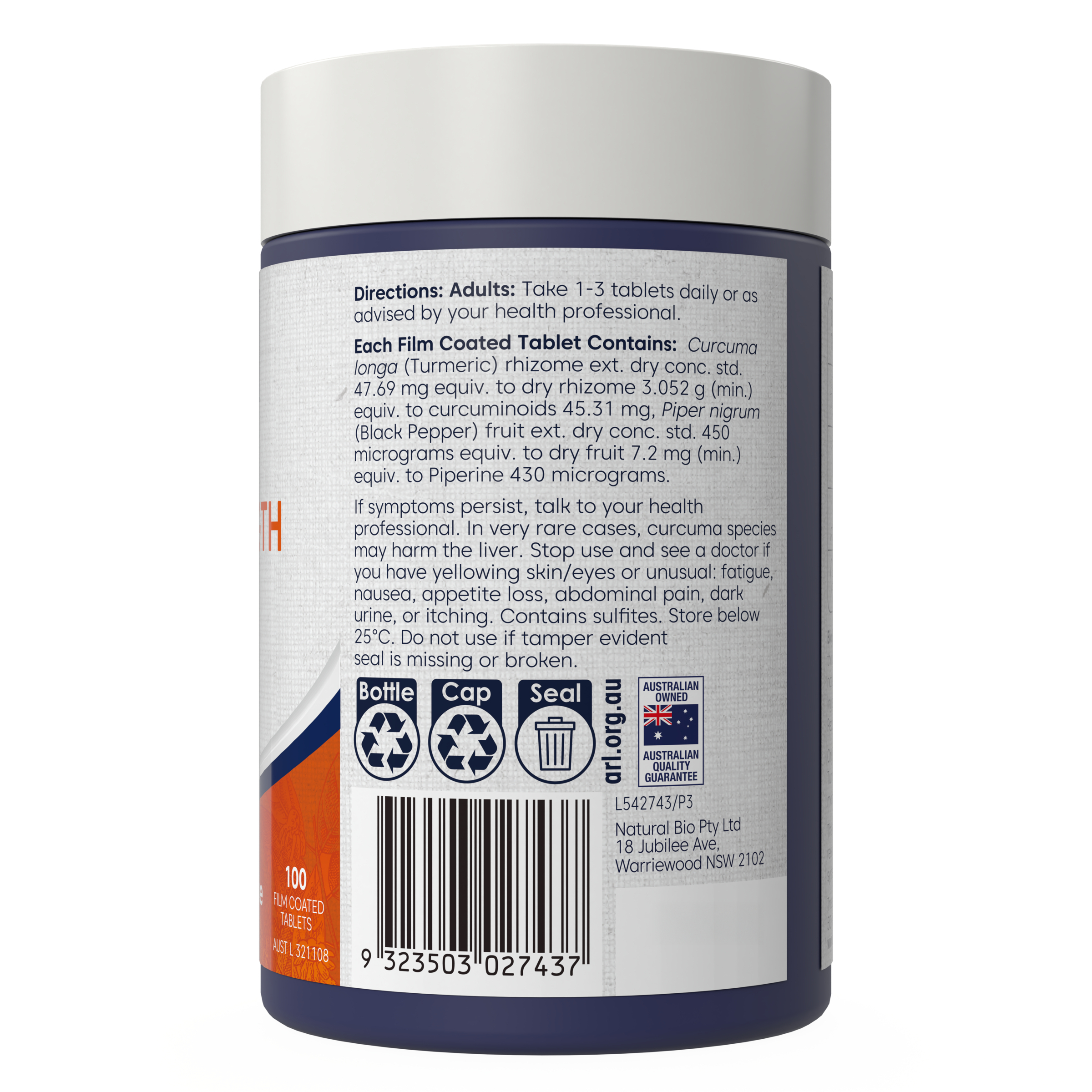 Bioglan Hizorb Triple Strength Turmeric 100 tablets - Image 3