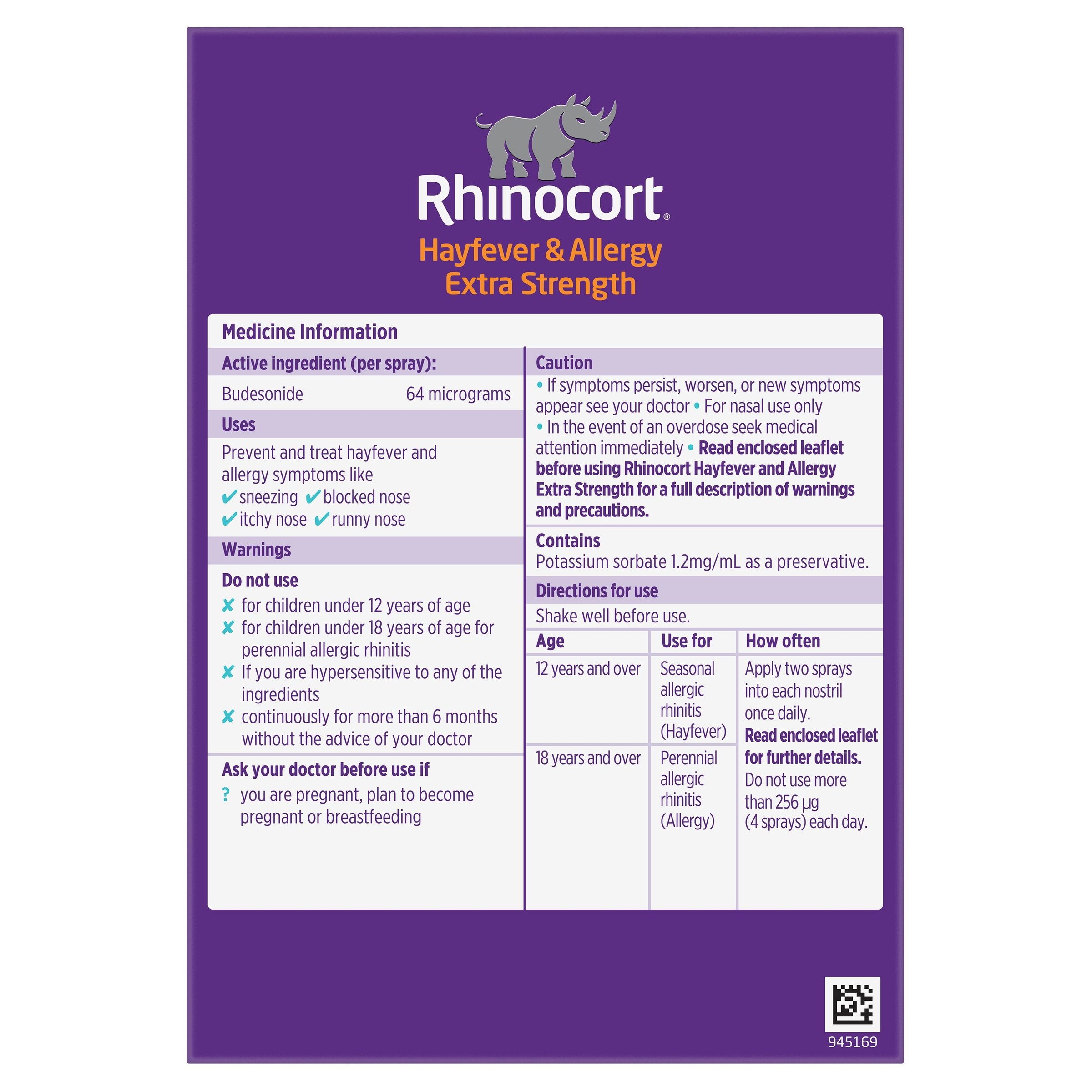 Rhinocort Nasal Spray 64mcg 120 doses - 2 pack - Image 2