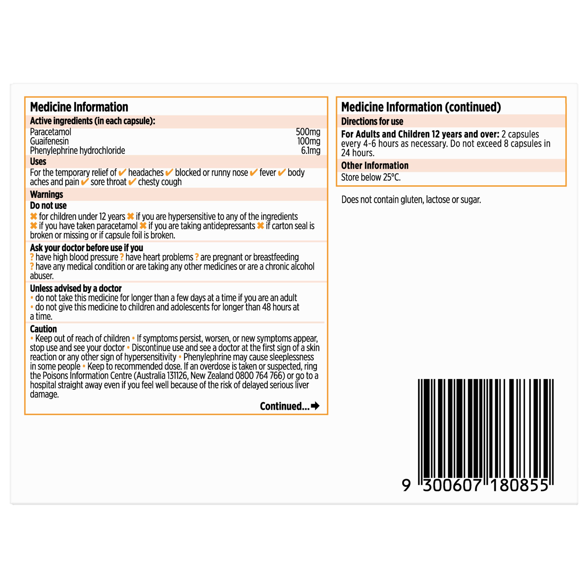 Codral Cold & Flu + Mucus Cough 48 capsules - Image 2