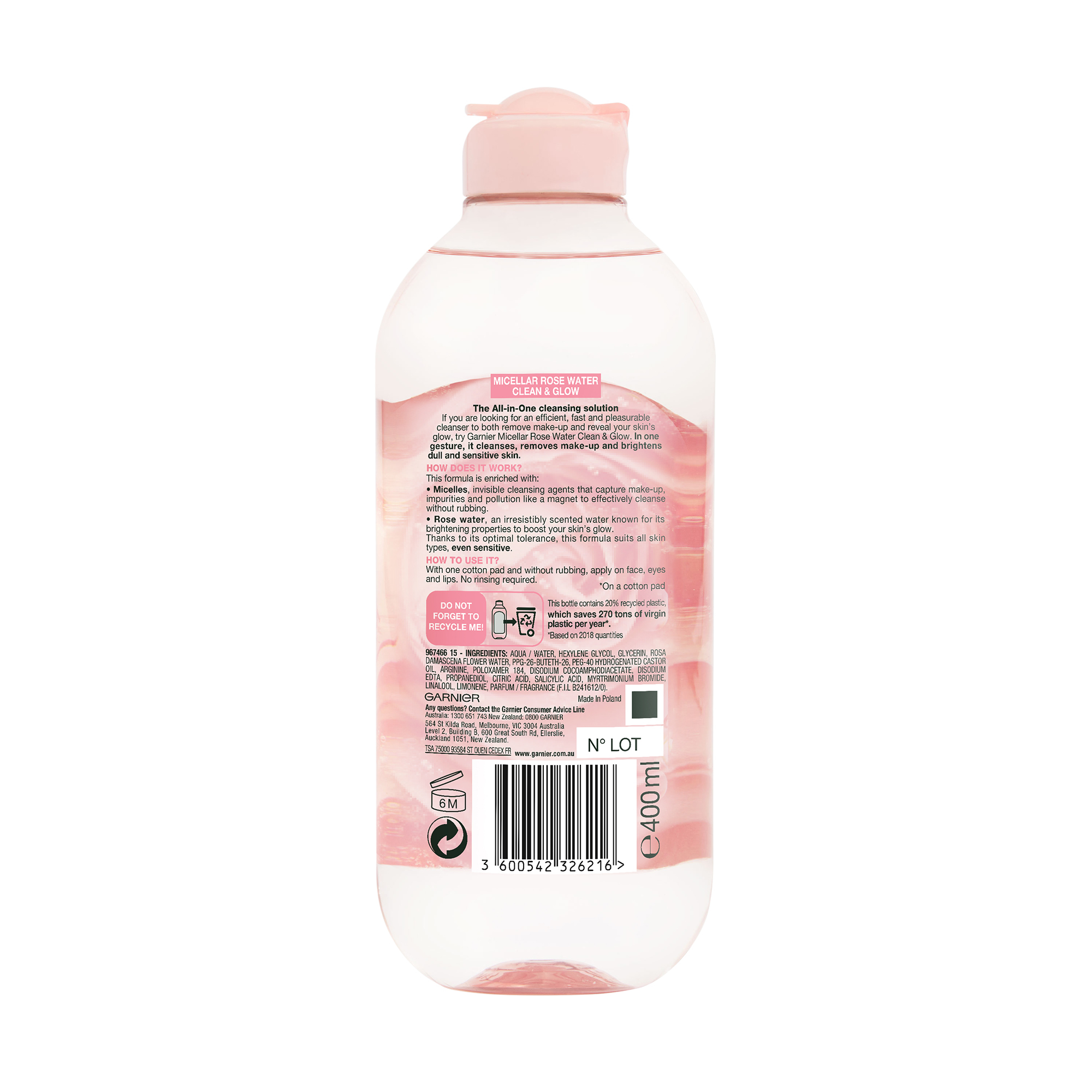 Garnier Micellar Cleansing Rose Water 400ml - Image 2