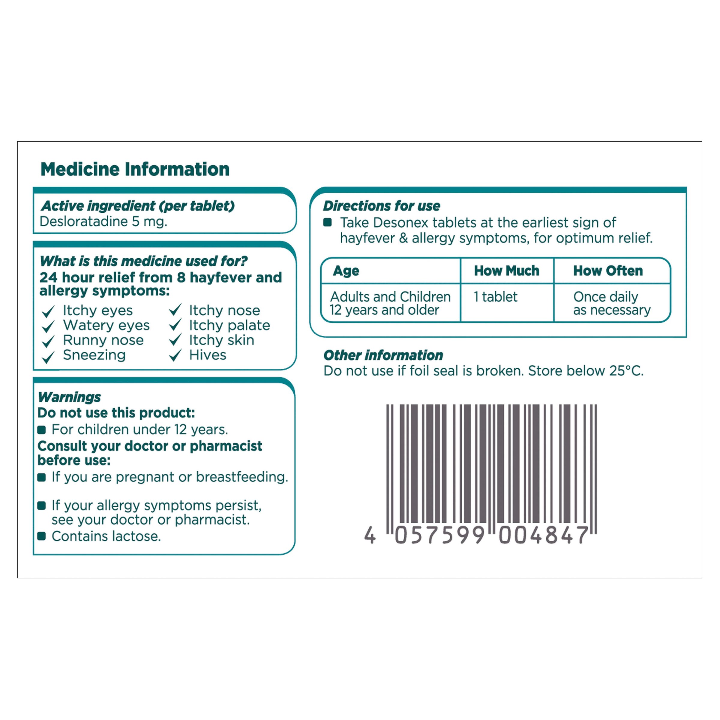 Desonex Desloratadine 5mg - 20 tablets - Image 2