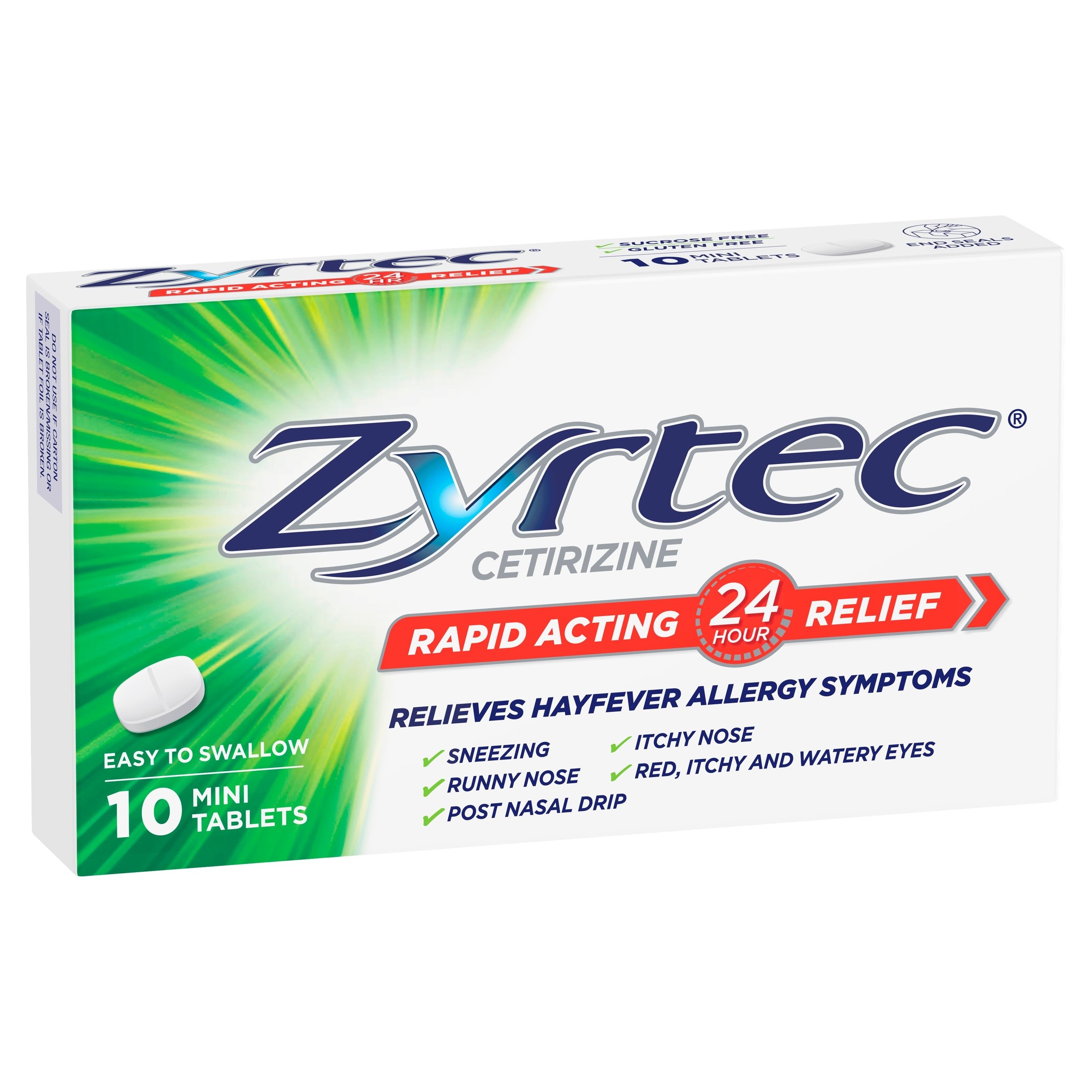 Zyrtec Rapid Acting Hayfever Allergy Relief Antihistamine Mini 10 Tablets - Image 7