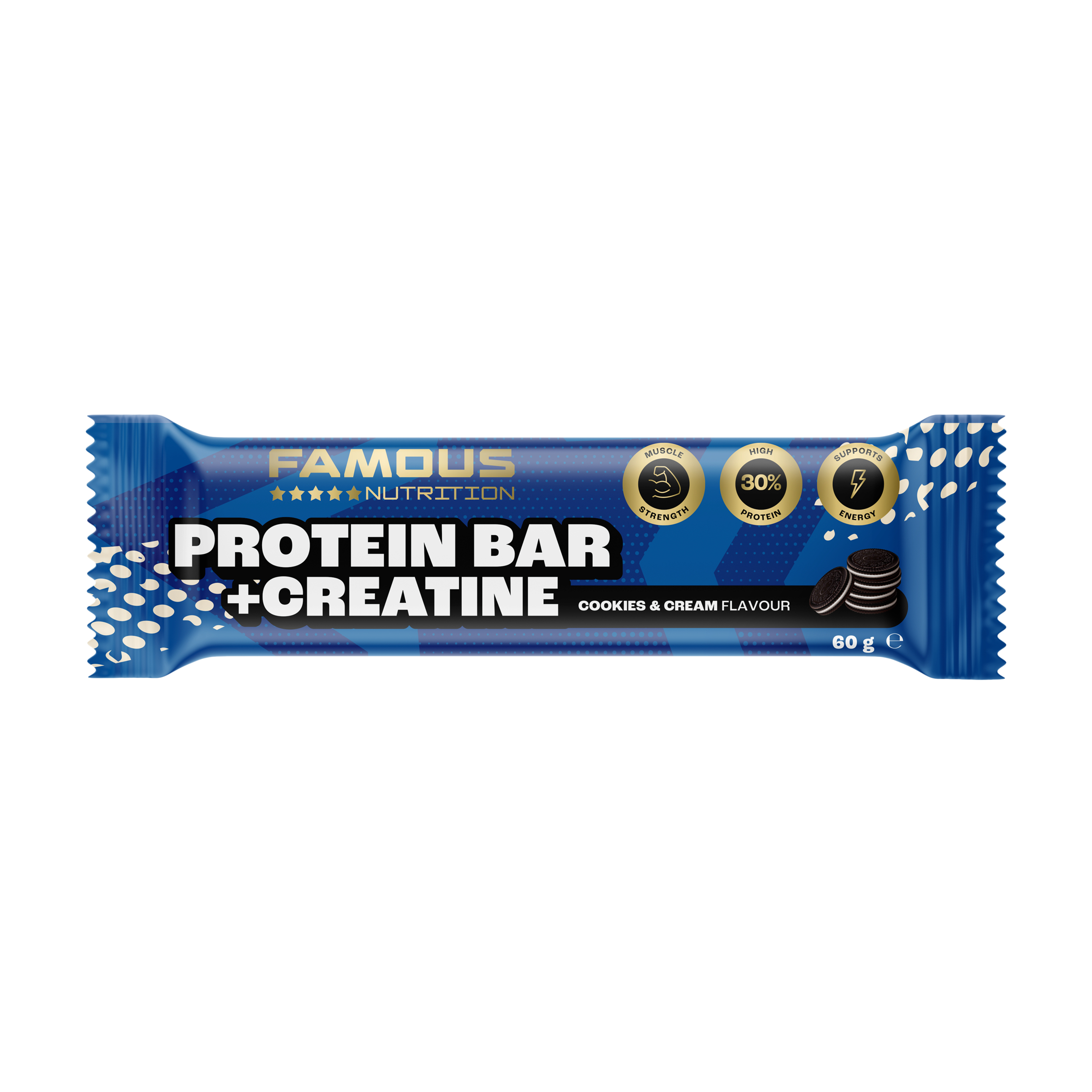 Famous Nutrition Protein Bar + Creatine Cookies & Cream 60g - Image 1