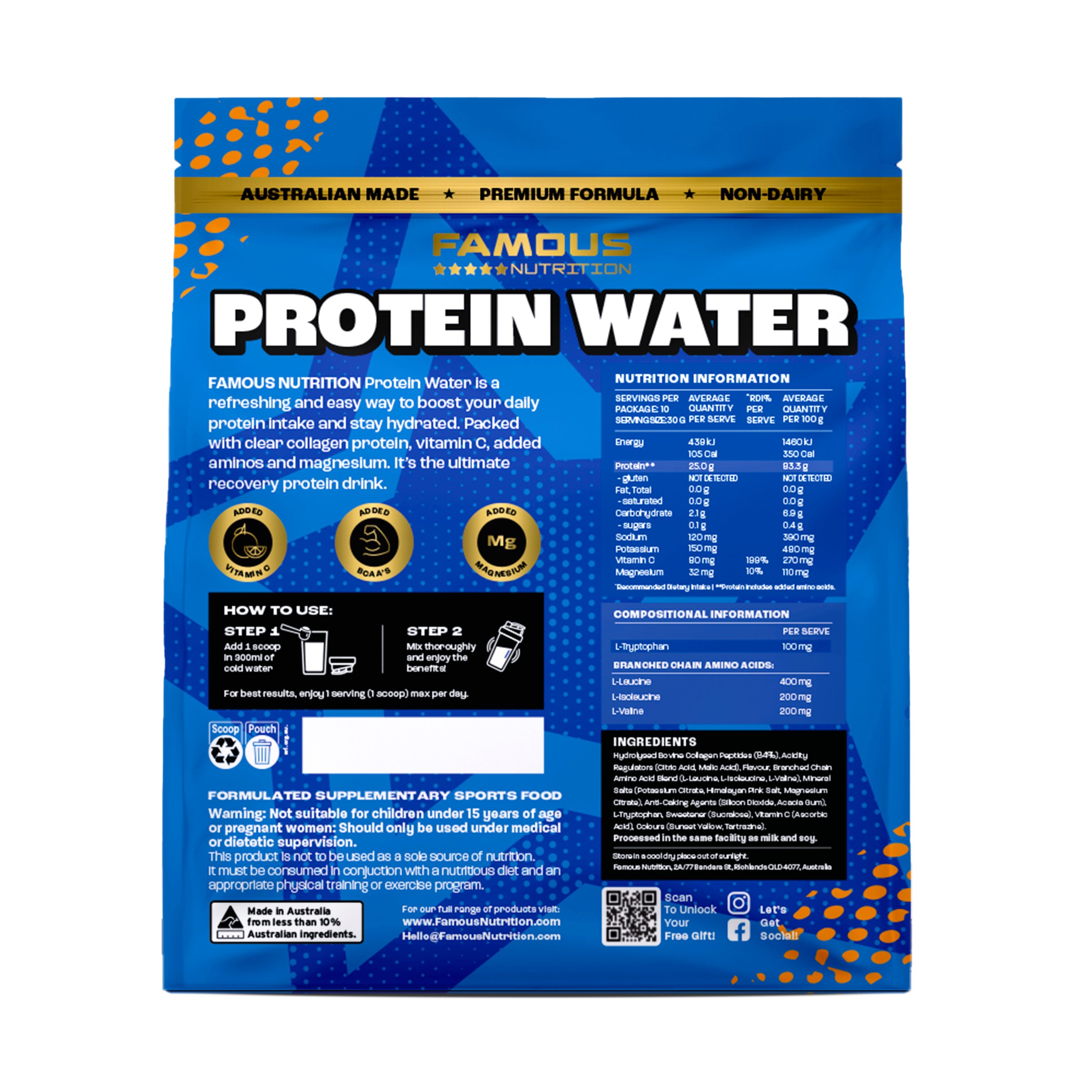 Famous Nutrition Protein Water Orange & Mango 300g - Image 2