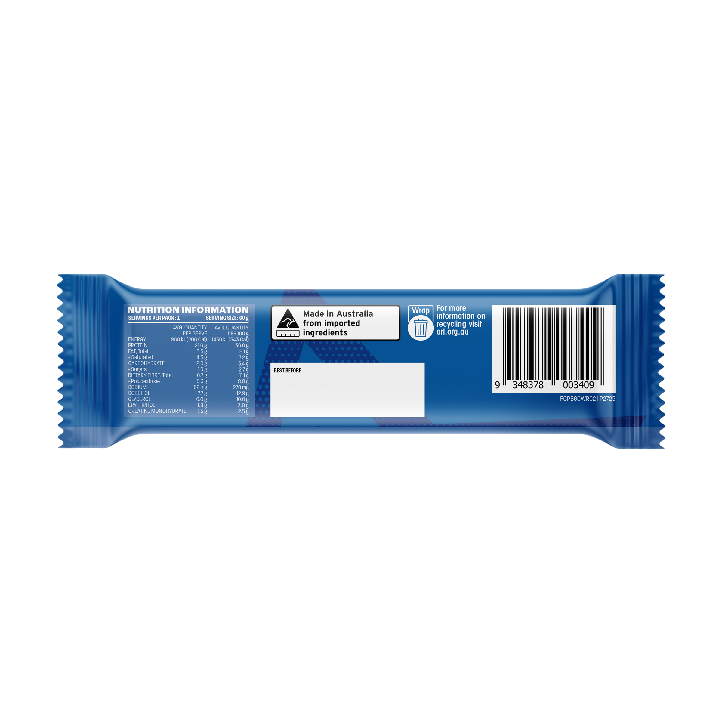 Famous Nutrition Protein Bar + Creatine White Choc Raspberry Flavour 60g - Image 2