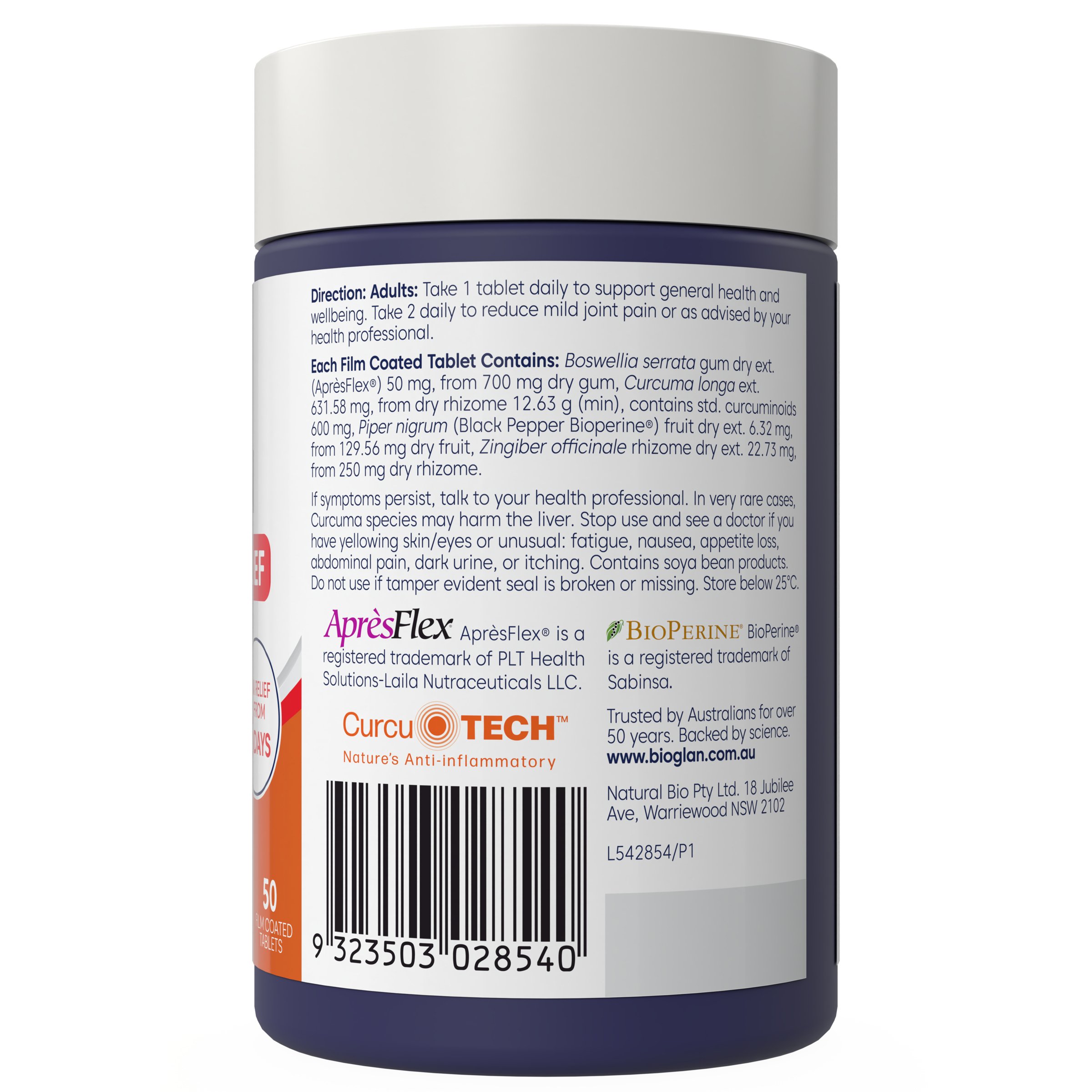 Bioglan Curcumin + Advanced Pain Relief 50 tablets - Image 3