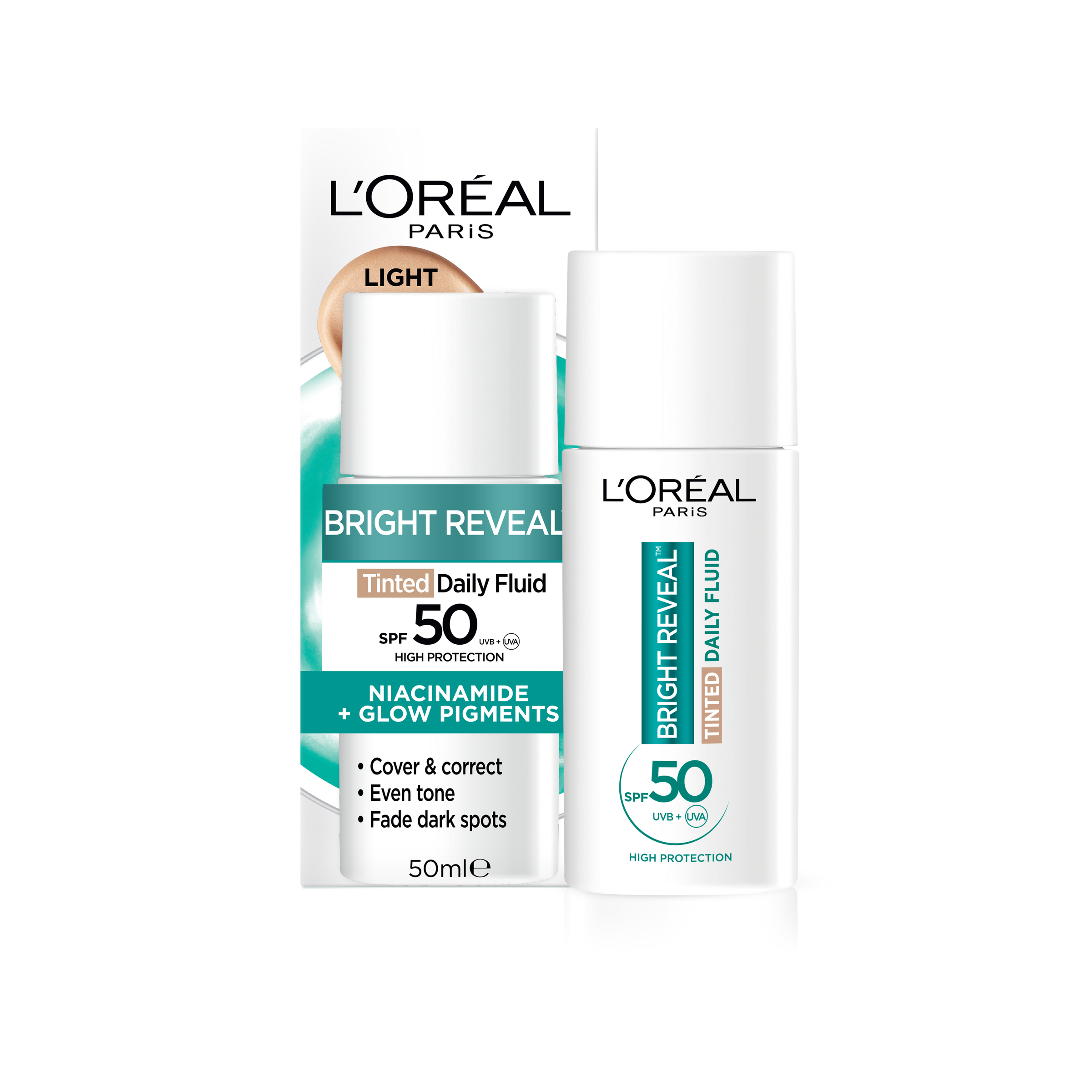 L'Oreal Paris Bright Reveal SPF 50 Tinted Fluid Light 50ml - Image 2