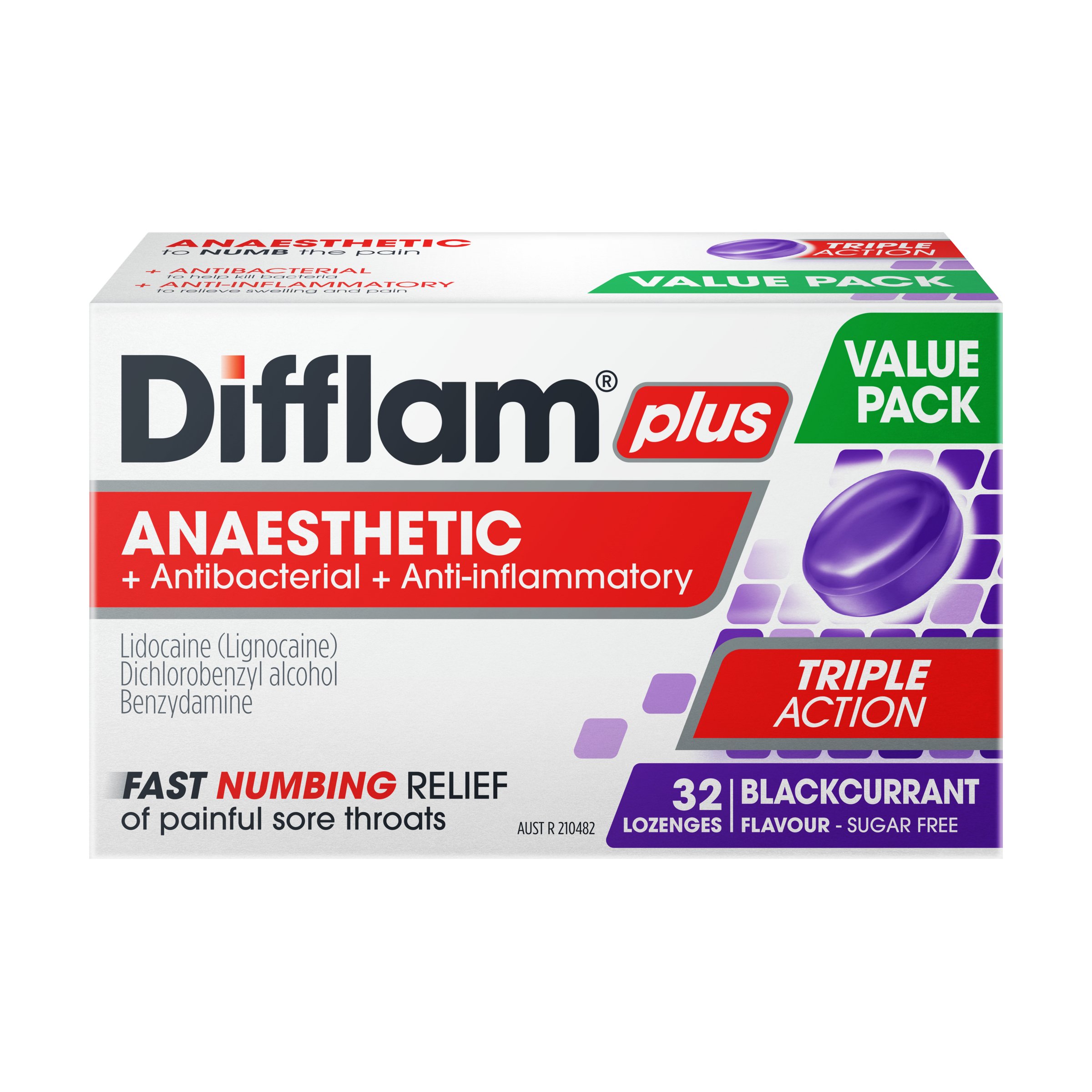 Difflam Plus Anaesthetic Blackcurrant Value Pack 32 lozenges - Image 1