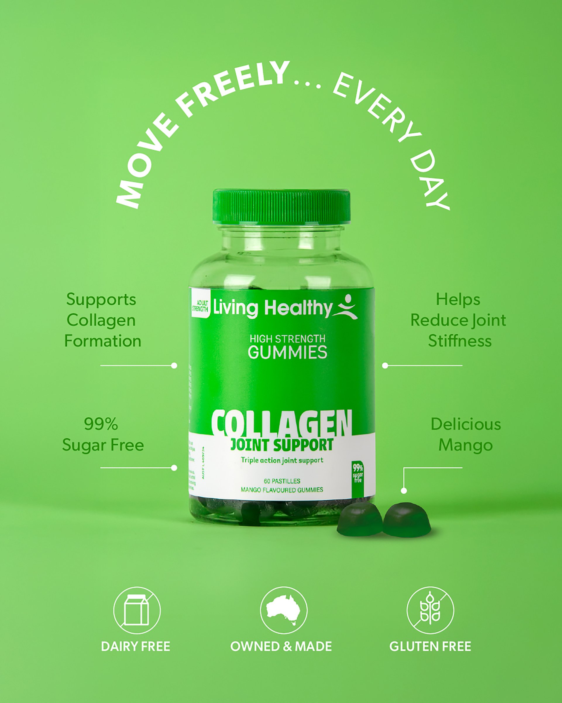 Living Healthy High Strength Gummies Collagen Joint Support 60 pastilles - Image 3