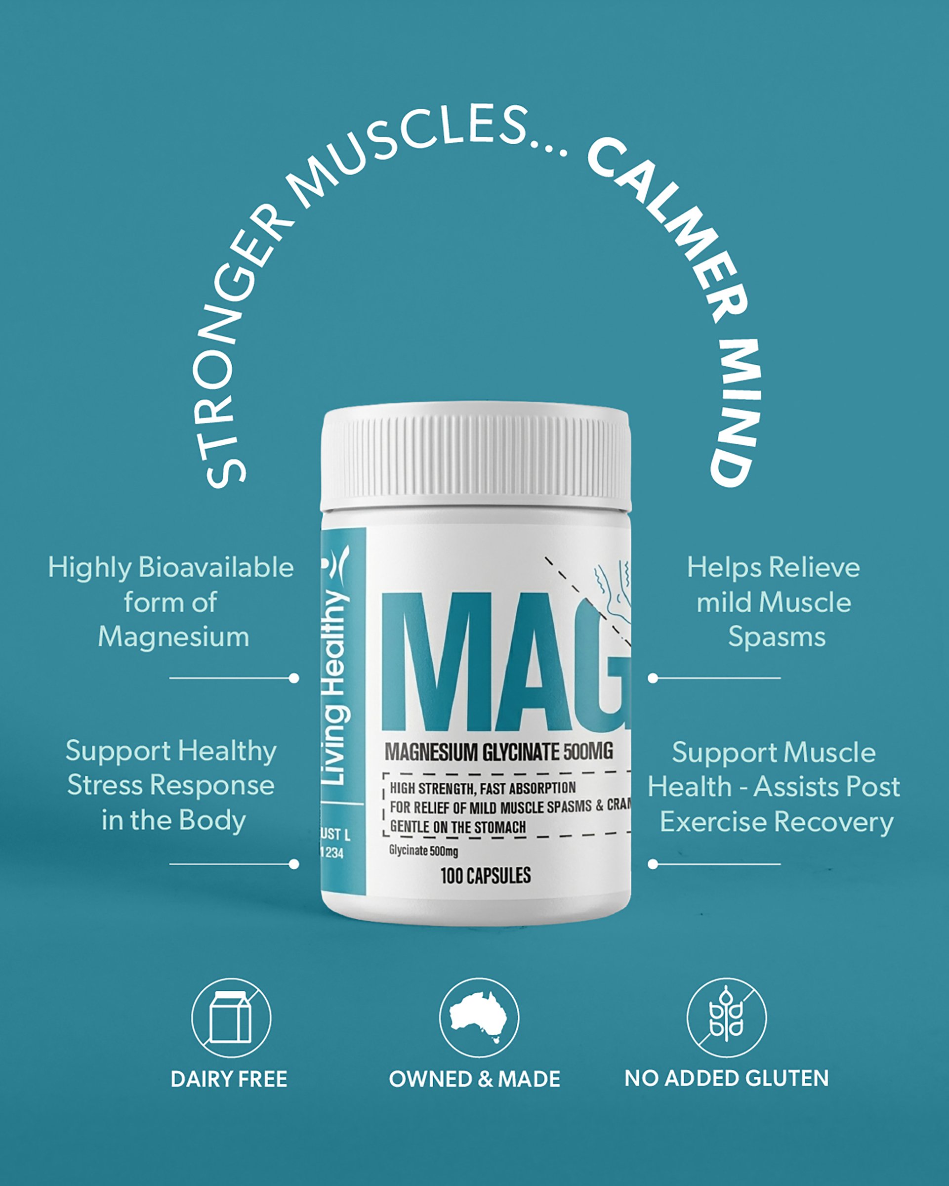 Living Healthy Magnesium Glycinate 500mg 100 capsules - Image 2