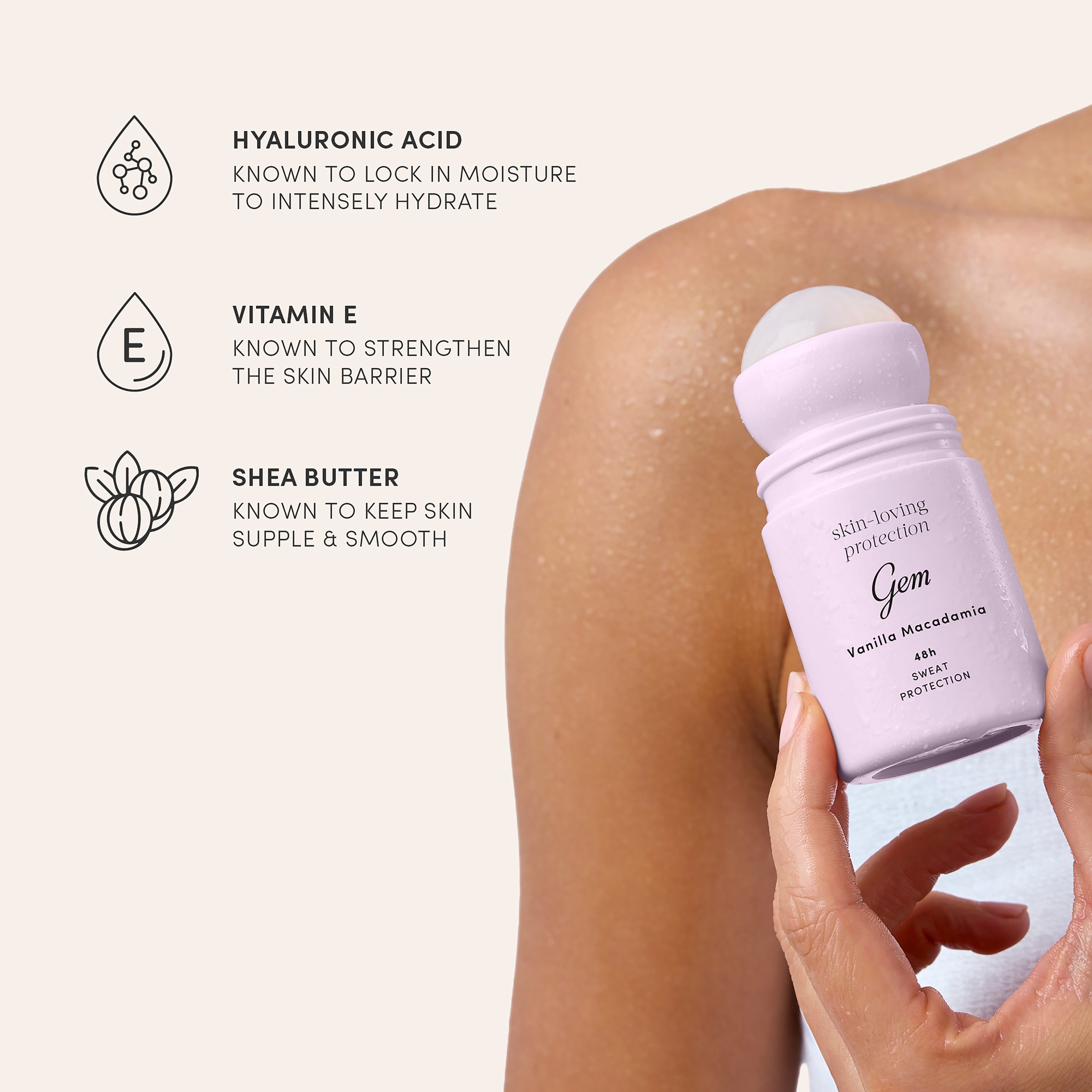 Gem Skin-Loving Roll On Deodorant Vanilla Macadamia 50ml - Image 4