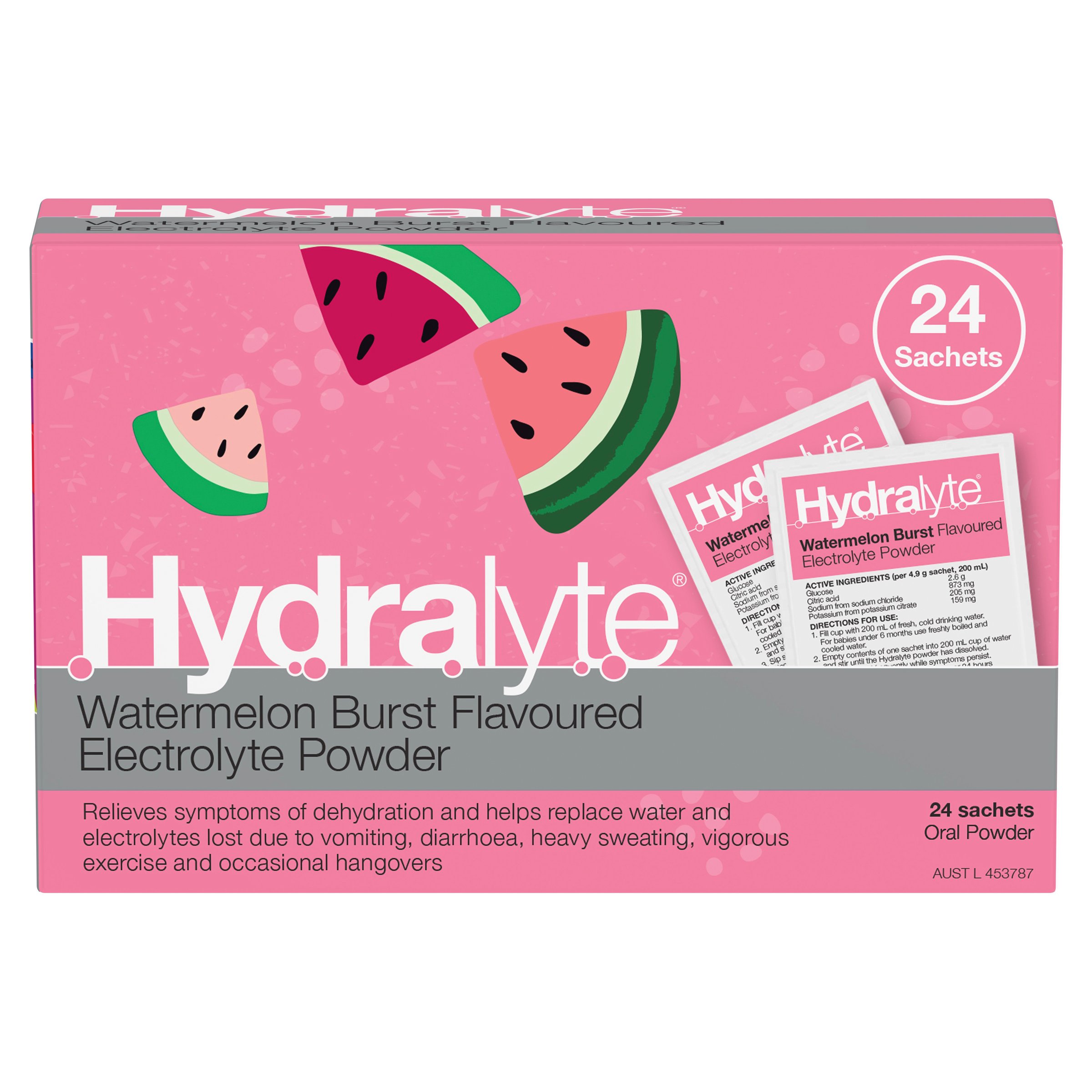 Hydralyte Electrolyte Powder Watermelon Burst 24 sachets - Image 1