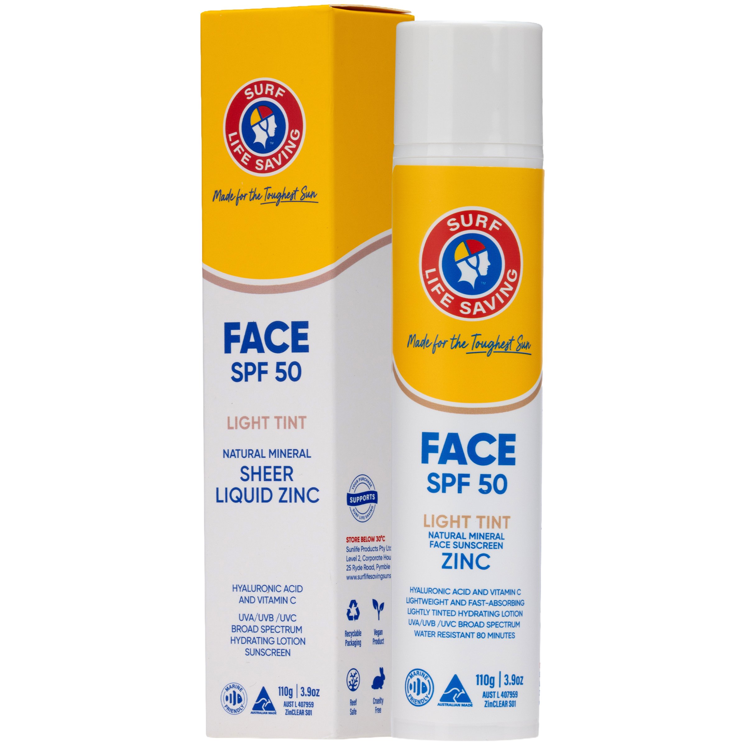 Surf Life Saving Sunscreen Zinc Face SPF50 Pump - Lightly Tinted 110g
