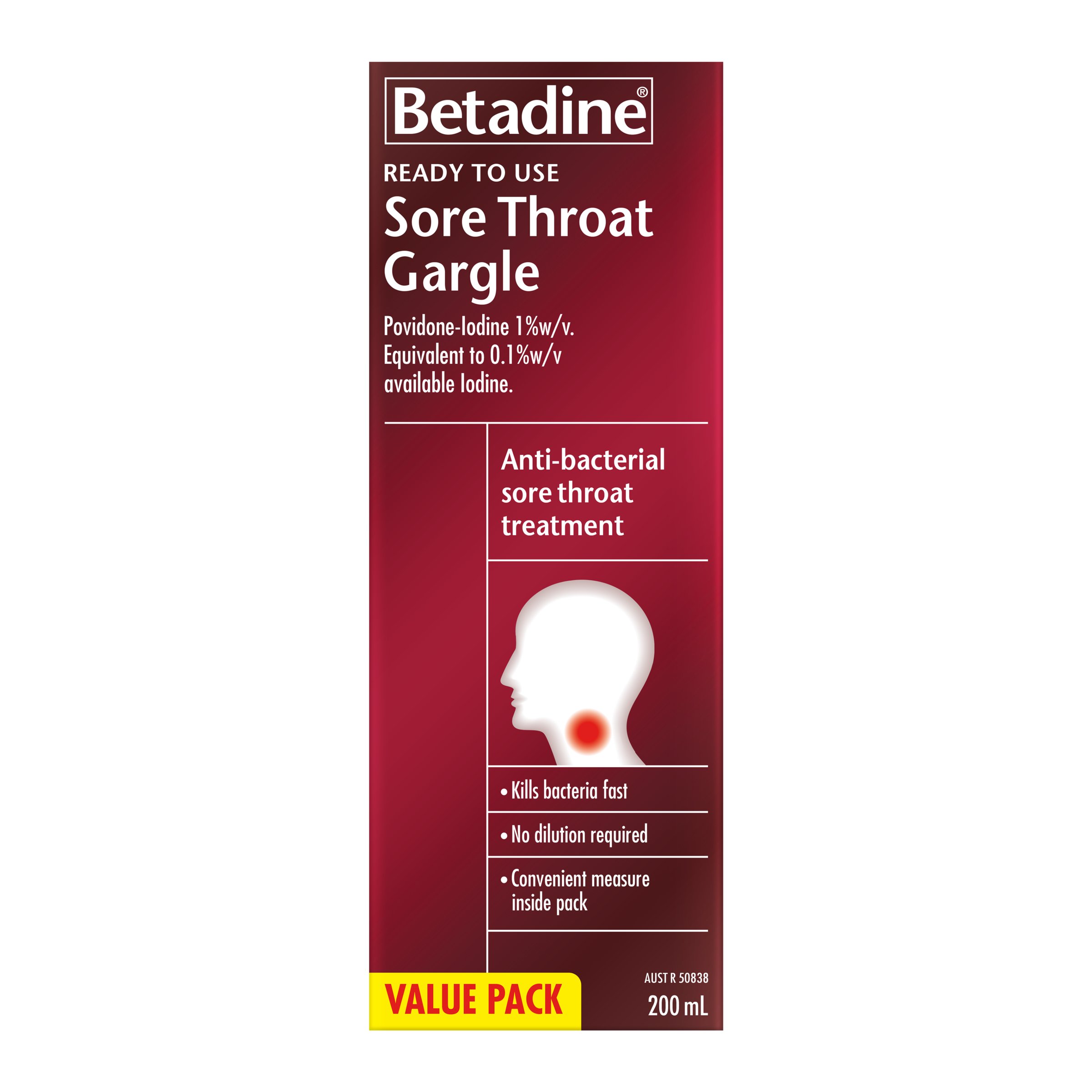 Betadine Ready To Use Sore Throat Gargle 200ml - Image 4