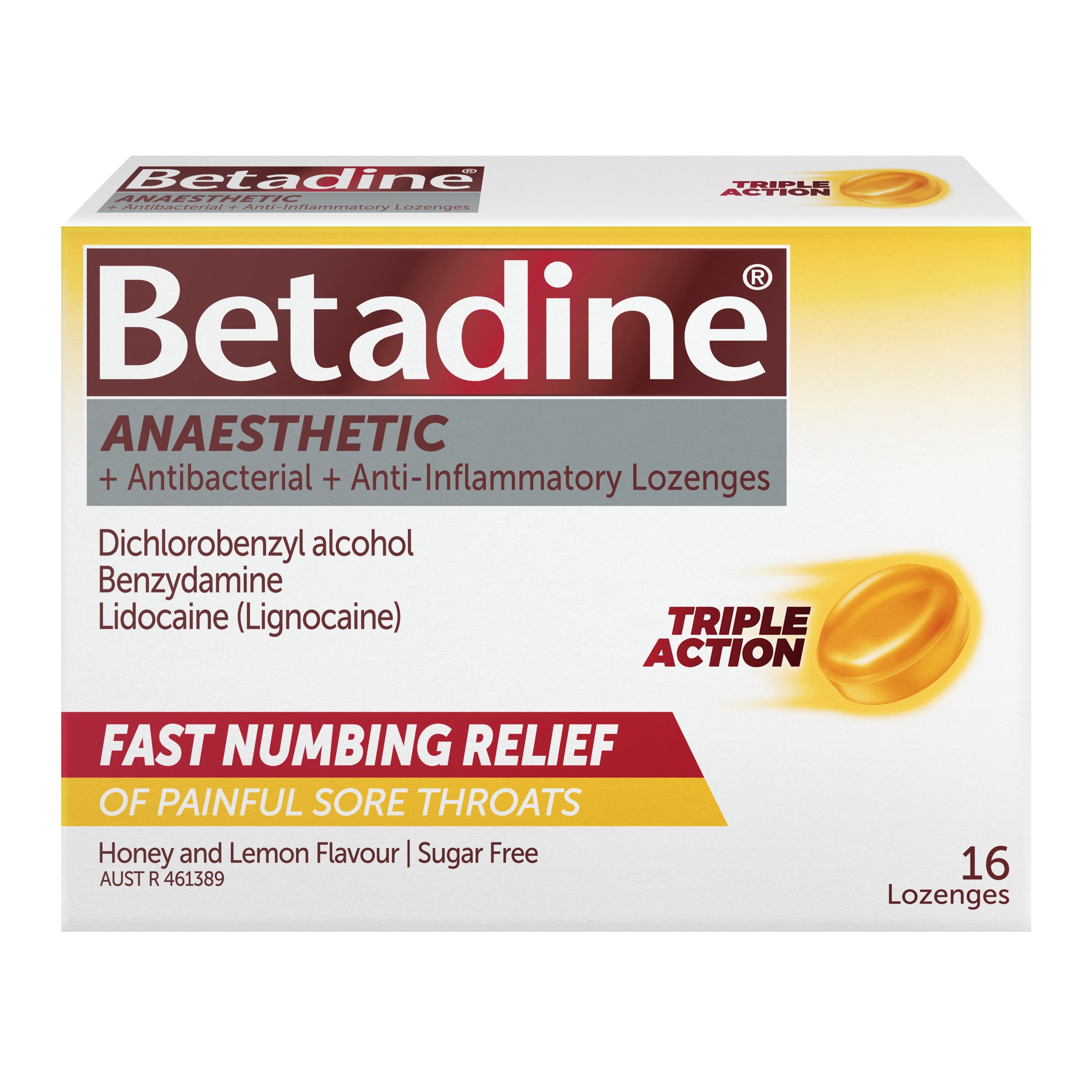 Betadine Anaesthetic + Antibacterial + Anti-Inflammatory - Honey & Lemon 16 lozenge - Image 1