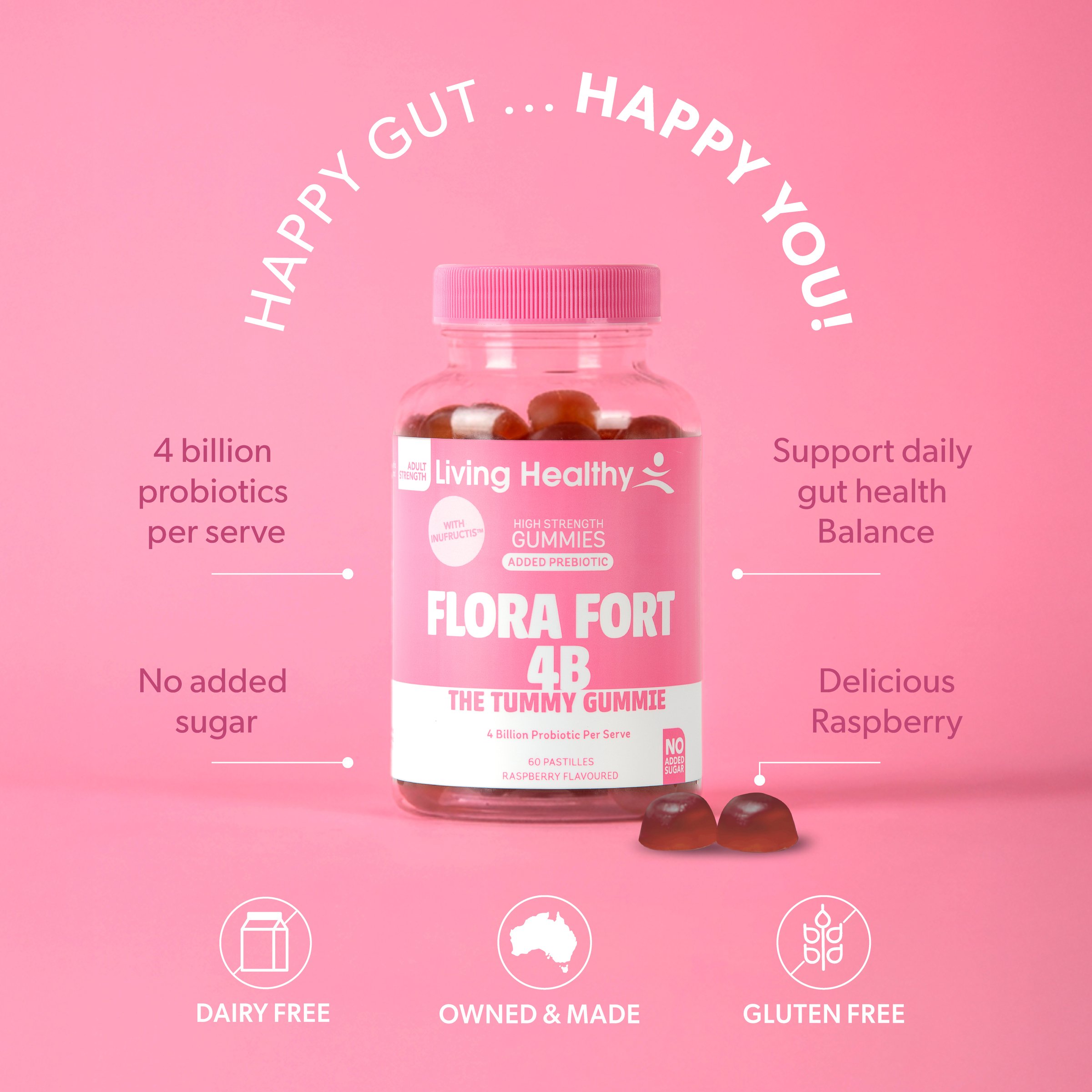 Living Healthy Gummies Flora Fort 4B - 60 pastilles - Image 4