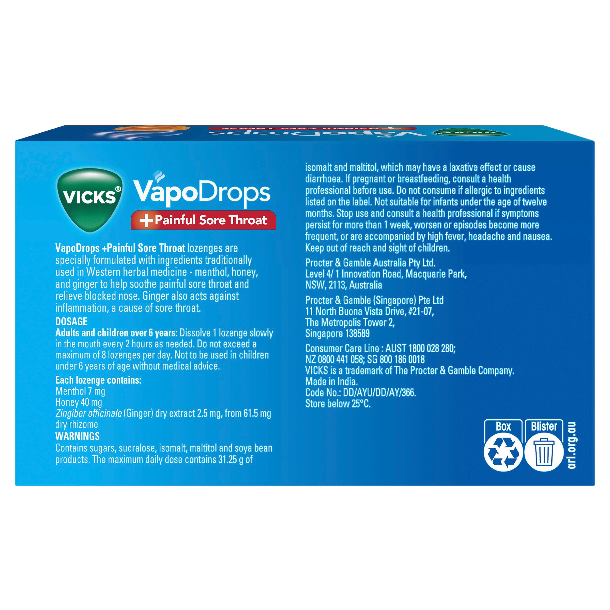 Vicks Vapodrops +Painful Sore Throat Honey Liquicentre 16 Lozenges - Image 2
