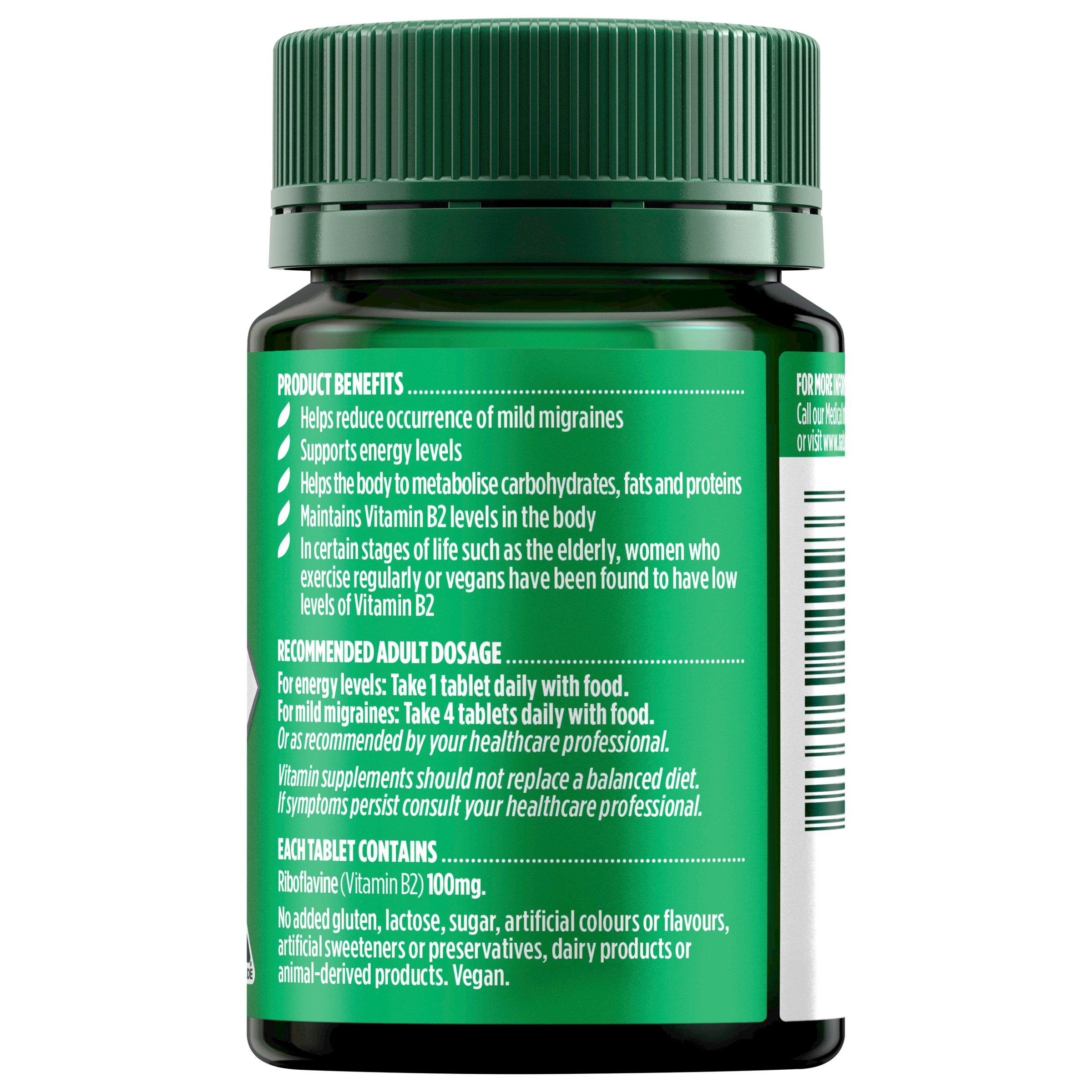 Nature's Own Vit B2 Tablets 100mg 60 tablets - Image 2
