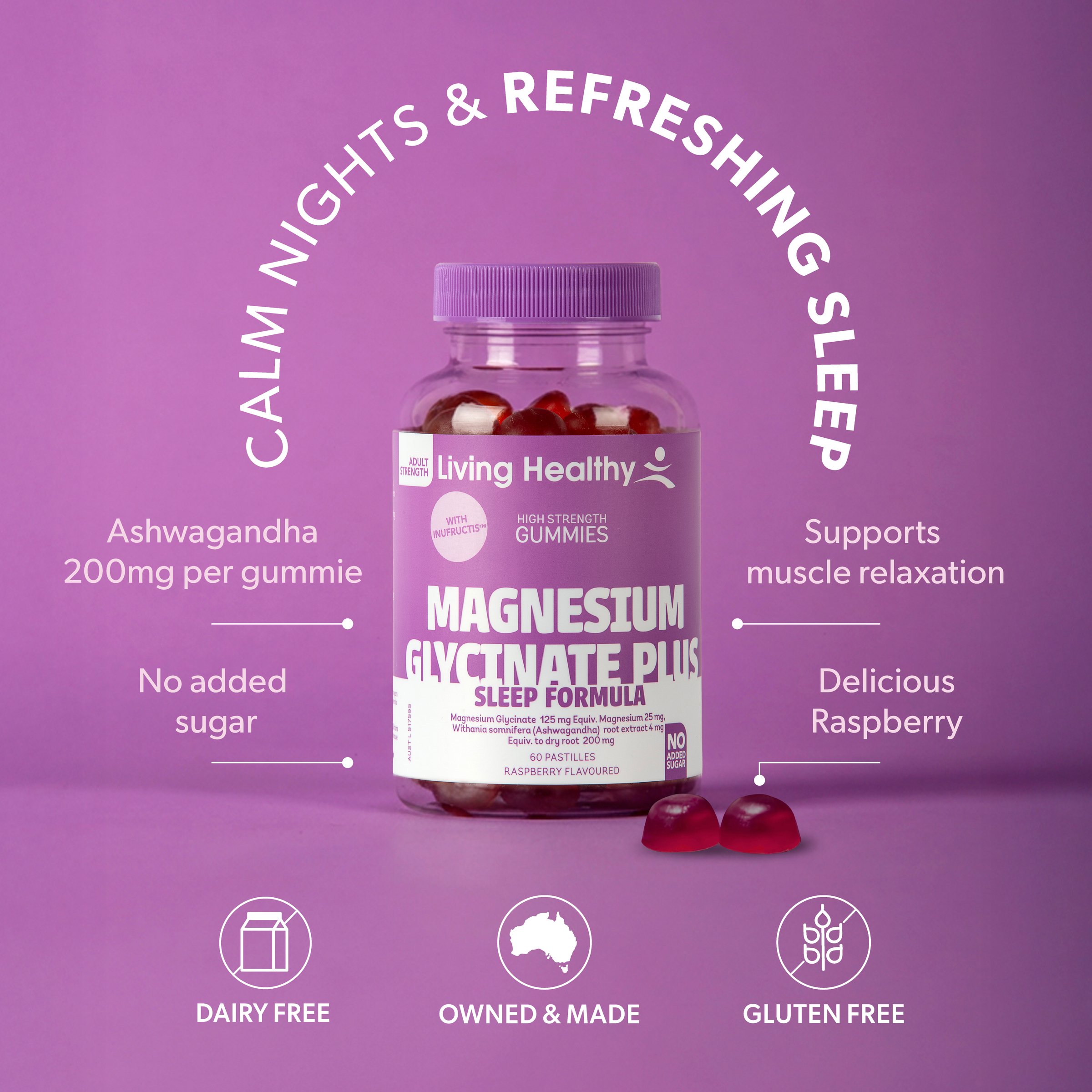 Living Healthy Magnesium Sleep Plus Ashwagandha Formula 60 pastilles - Image 4