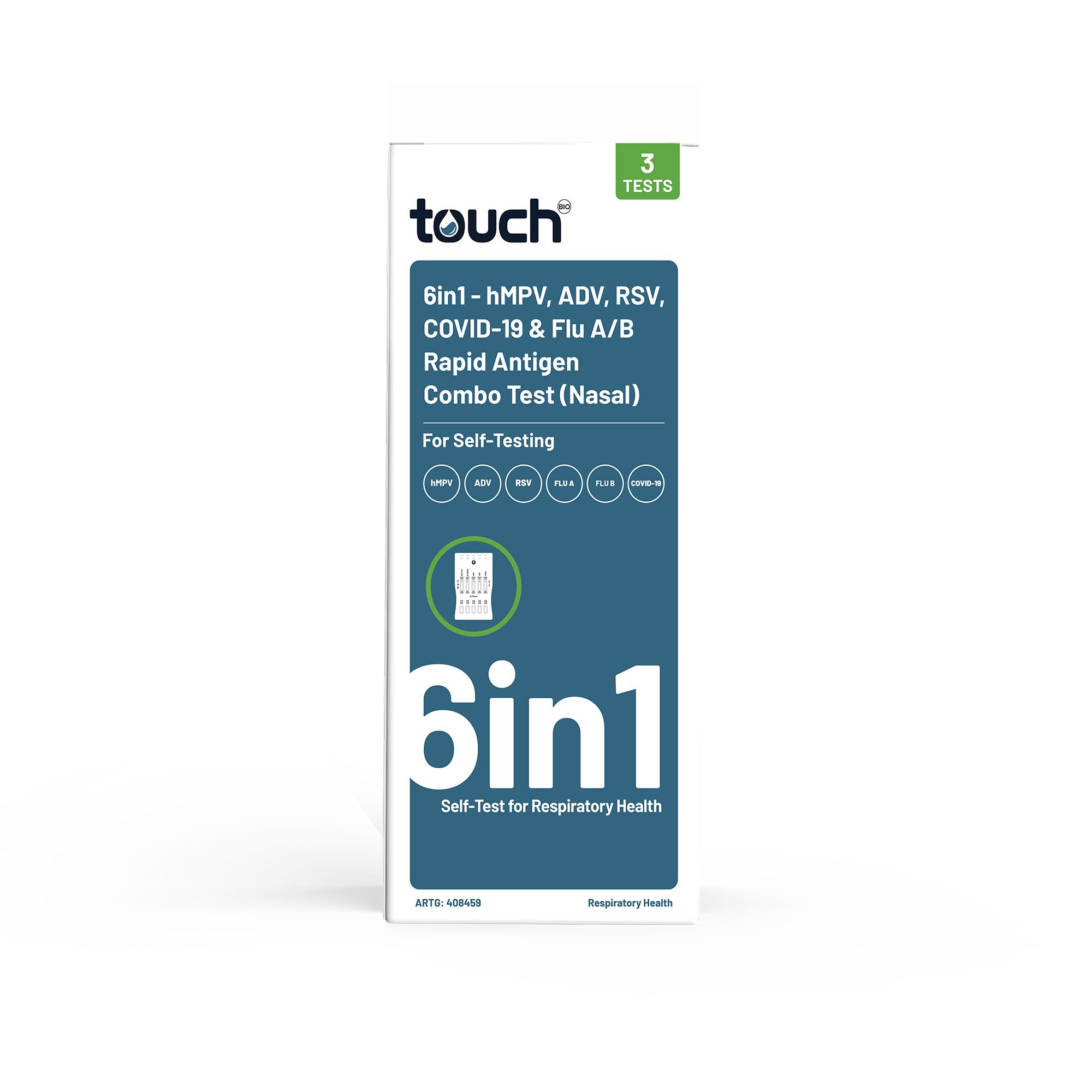 TouchBio 6in1 HMPV ADV RSV COVID-19 & Flu A/B Rapid Antigen Test (Nasal) 3 packs - Image 1