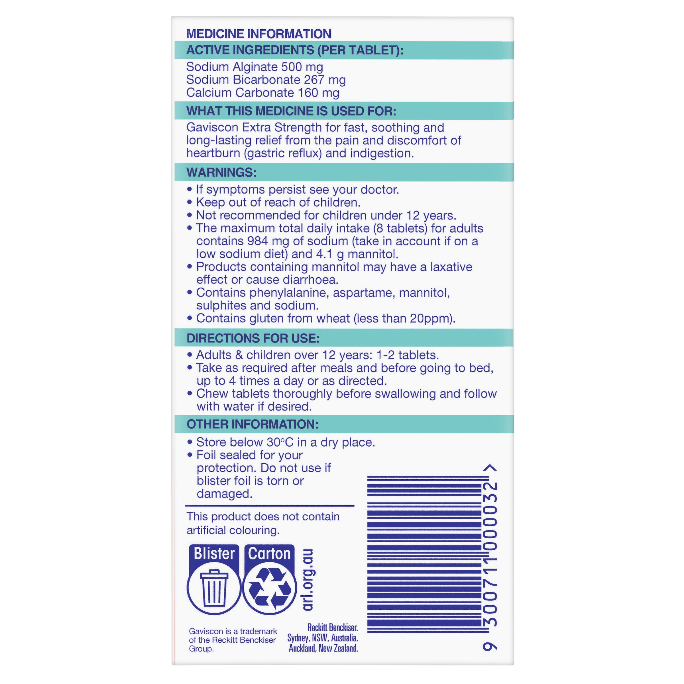 Gaviscon Extra Strength 500mg Peppermint 48 chewable tablets - Image 2