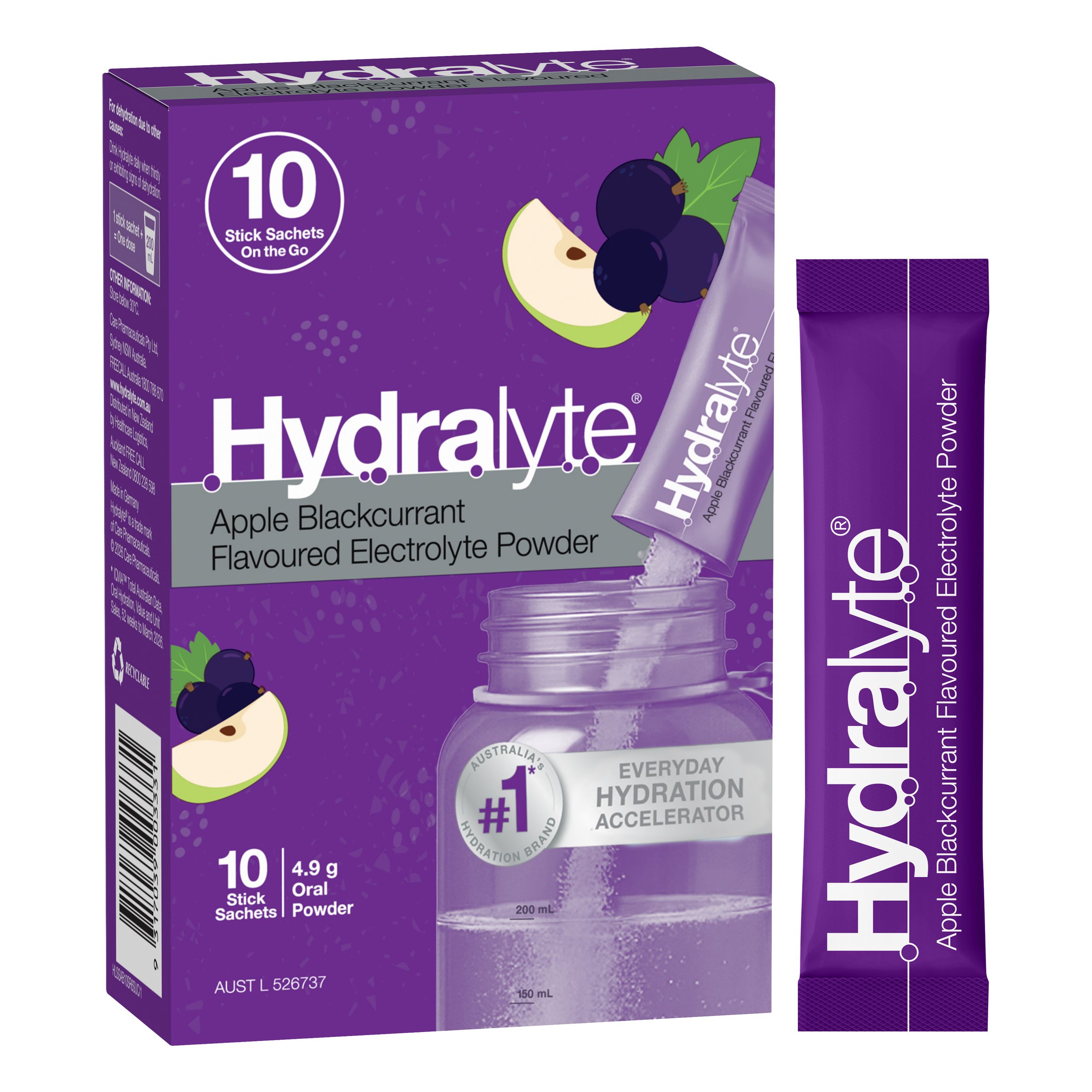 Hydralyte Stick Sachets Apple Blackcurrant Electrolyte Powder 10 pack - Image 13