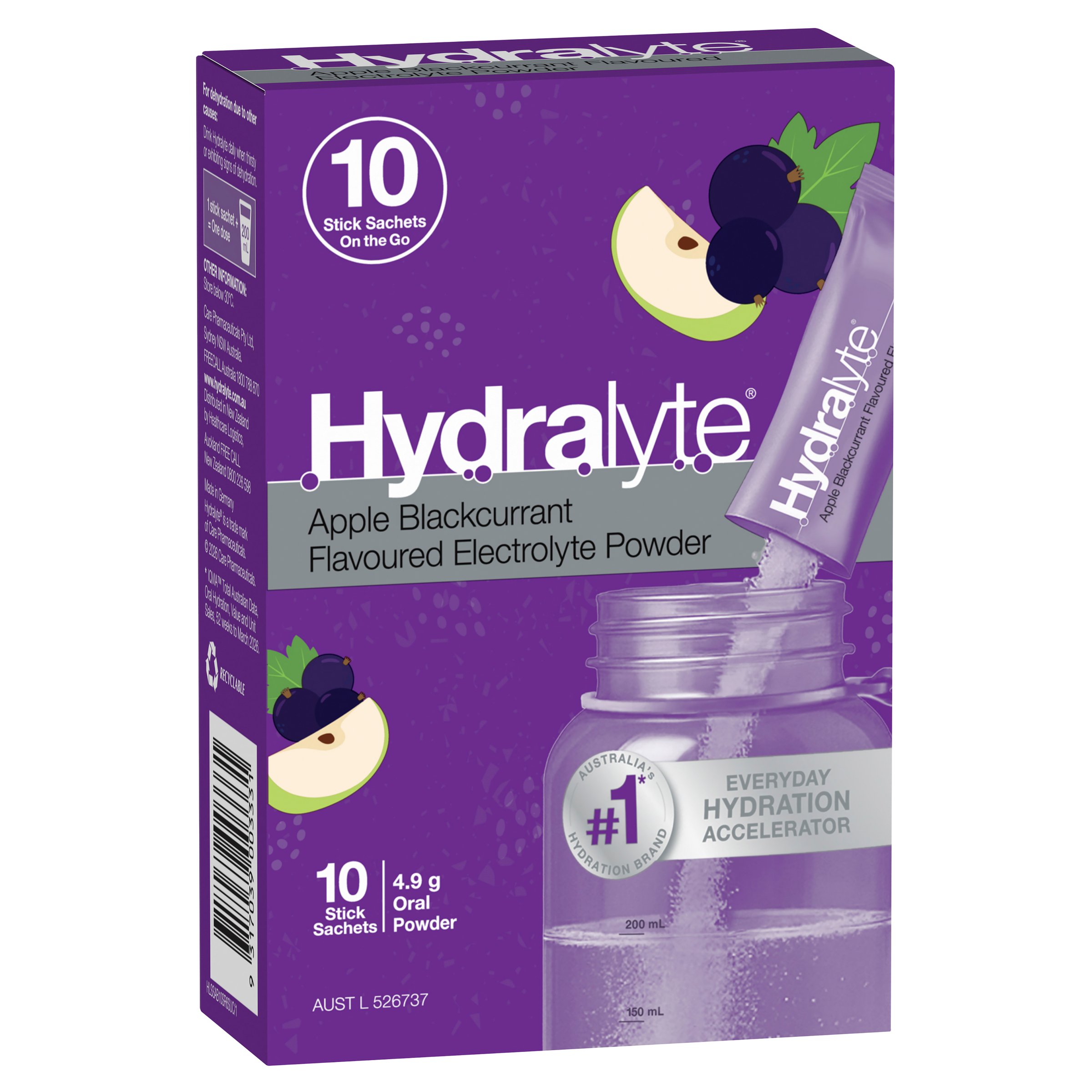 Hydralyte Stick Sachets Apple Blackcurrant Electrolyte Powder 10 pack - Image 14