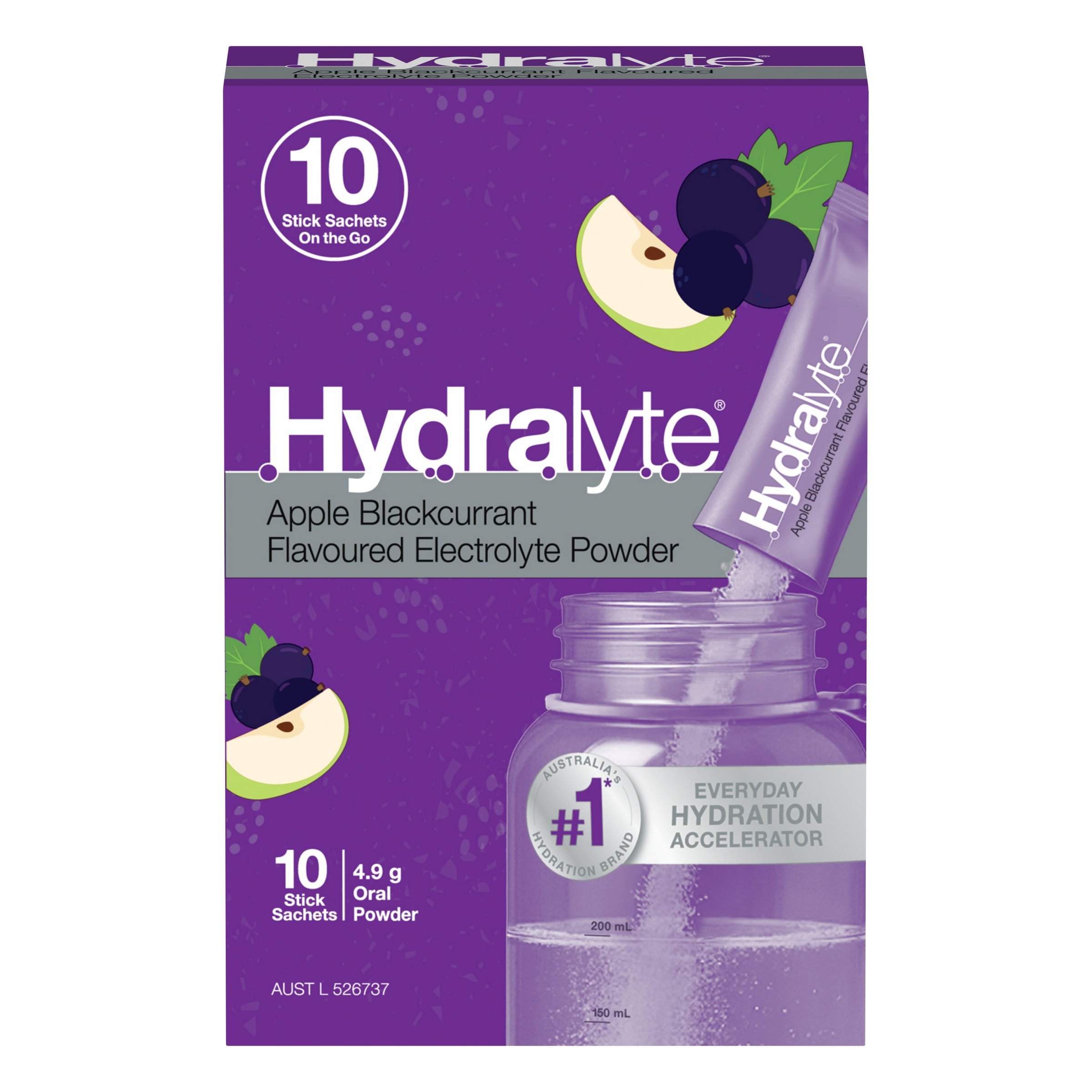 Hydralyte Stick Sachets Apple Blackcurrant Electrolyte Powder 10 pack - Image 1