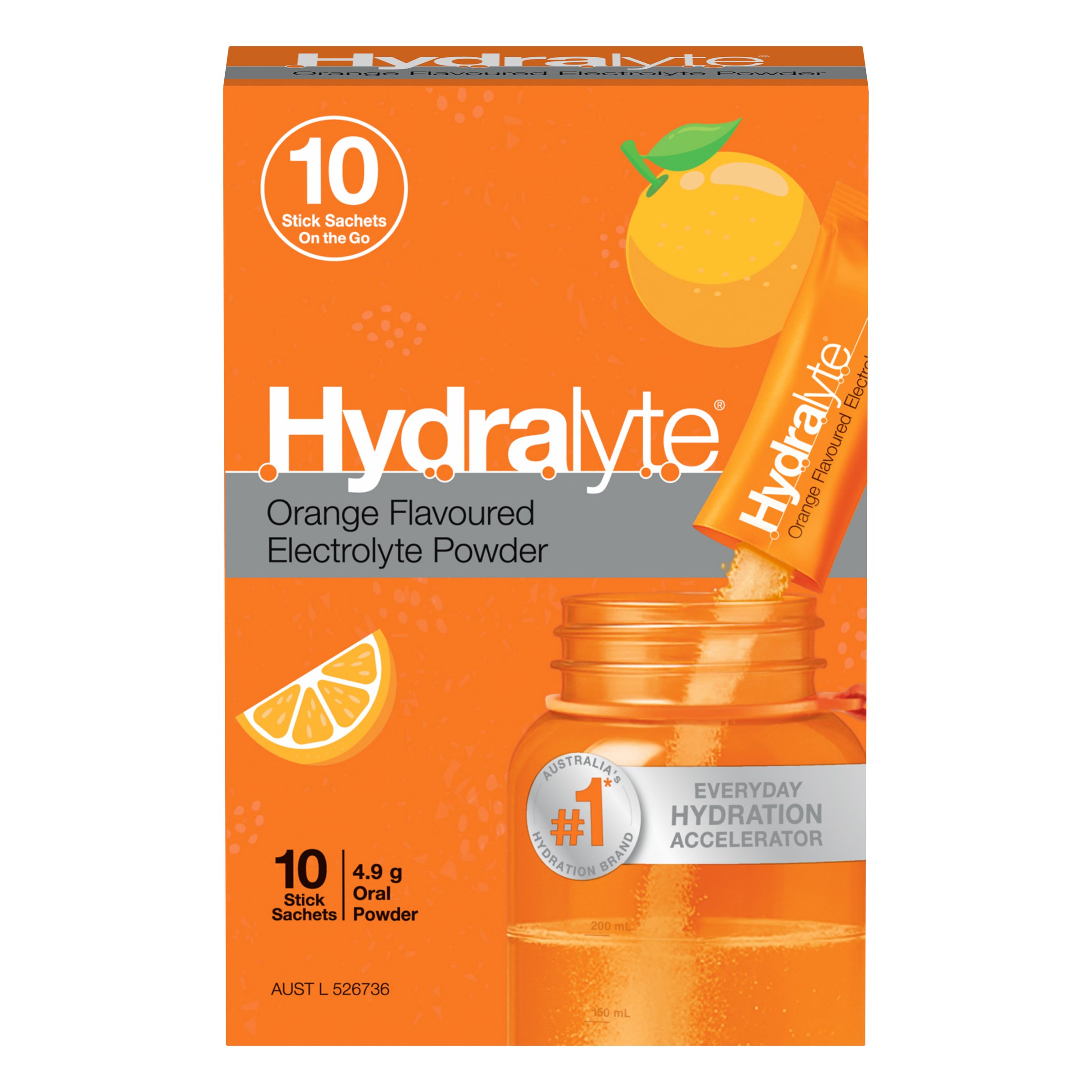 Hydralyte Stick Sachets Orange Electrolyte Powder 10 pack - Image 1