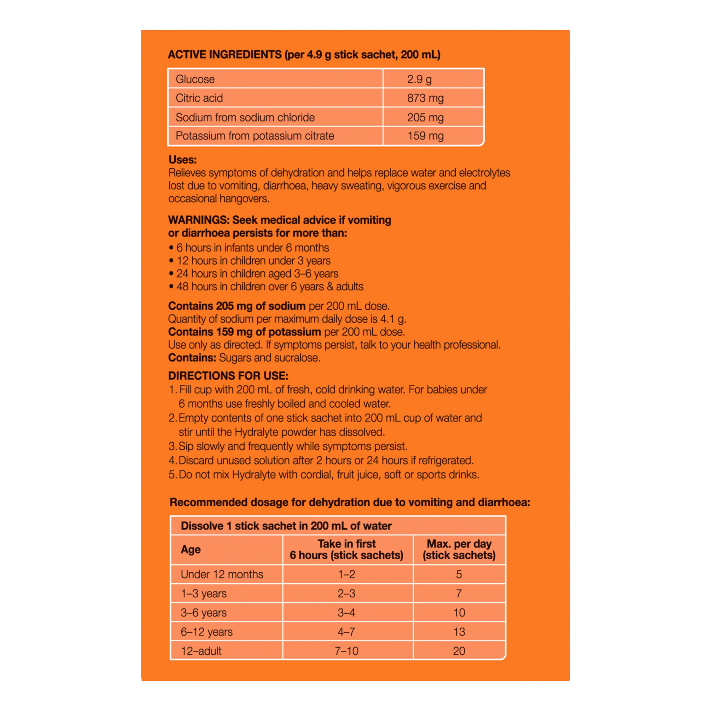 Hydralyte Stick Sachets Orange Electrolyte Powder 10 pack - Image 2