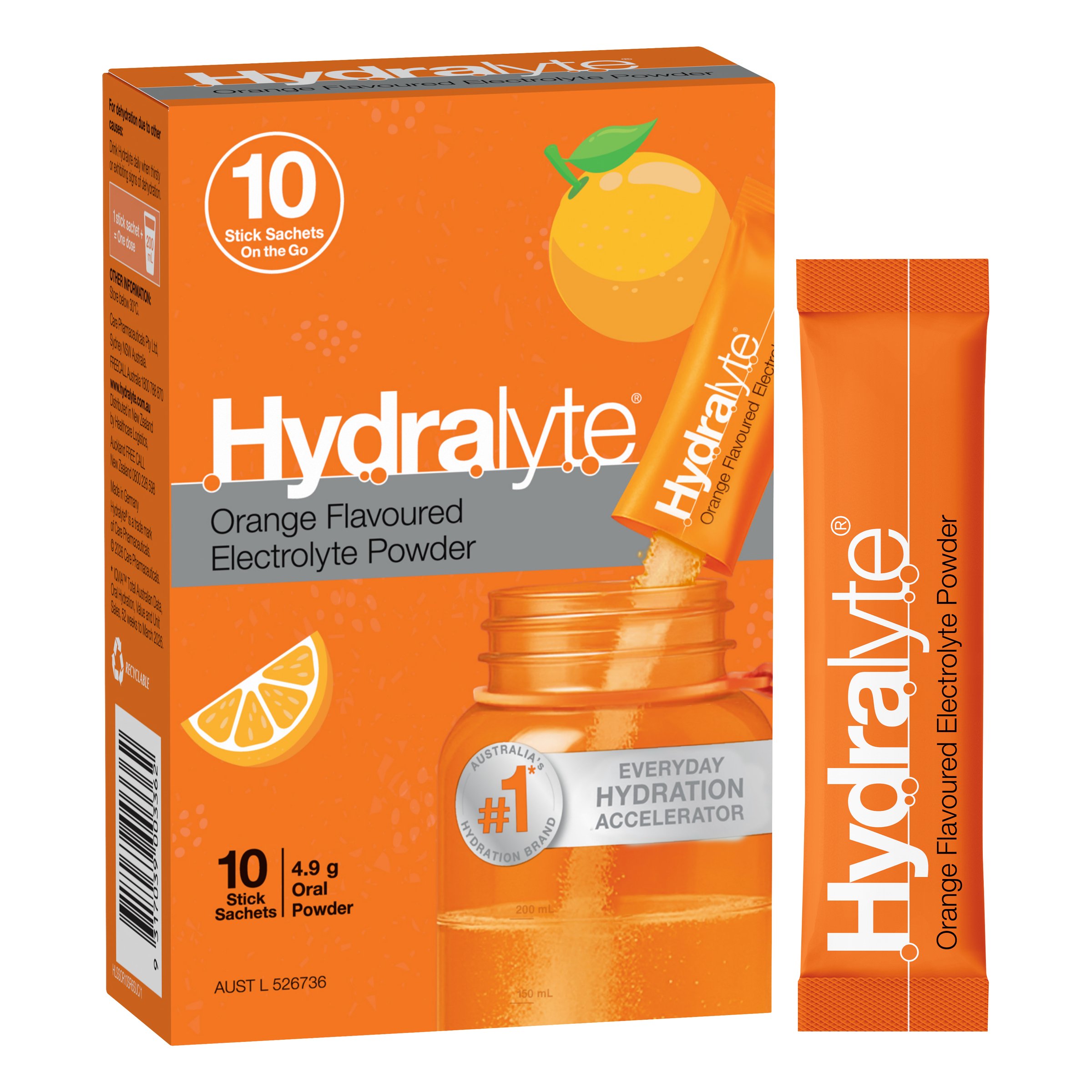 Hydralyte Stick Sachets Orange Electrolyte Powder 10 pack - Image 14