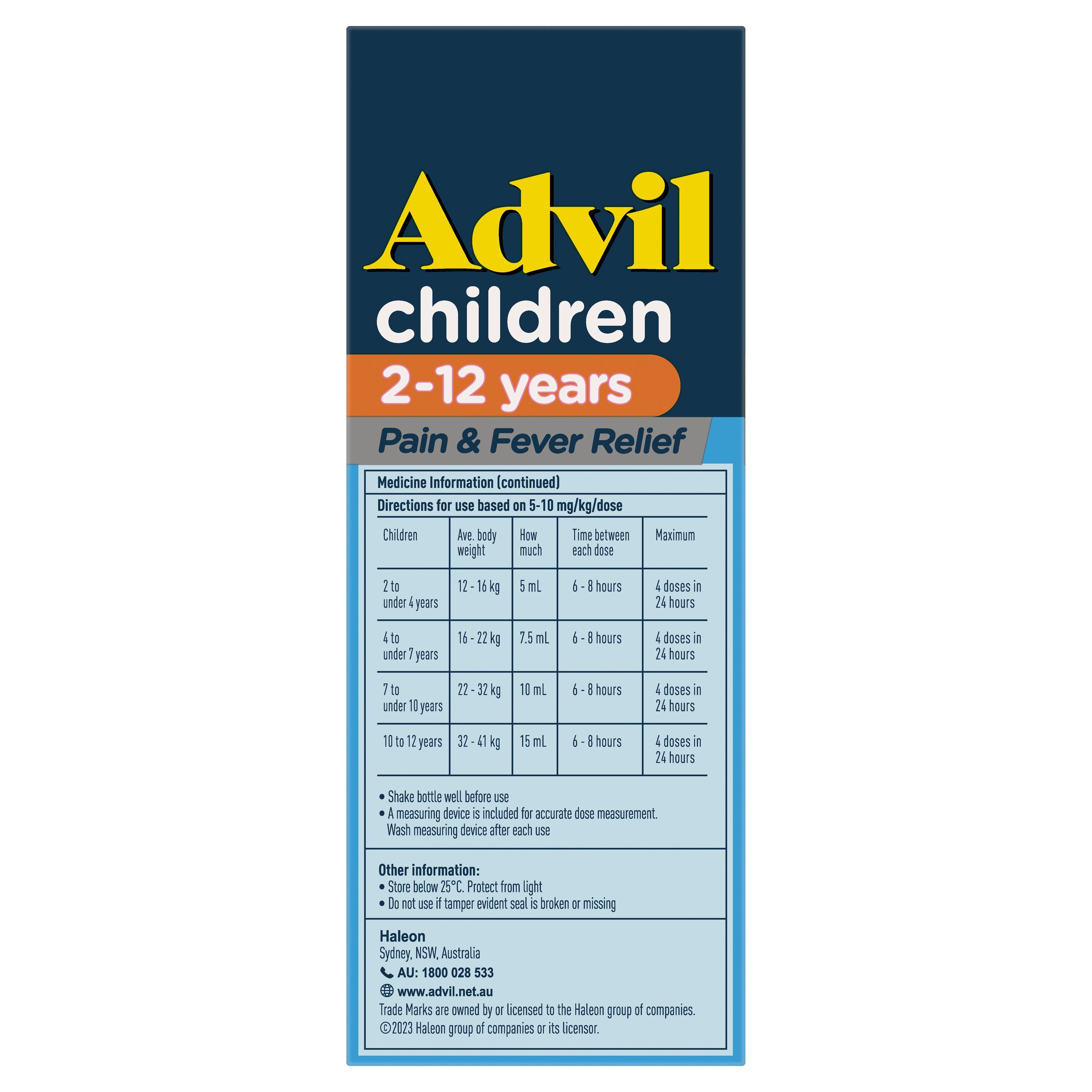 Advil Children’s Pain & Fever Relief 2yrs - 12 yrs Suspension 200ml - Image 2