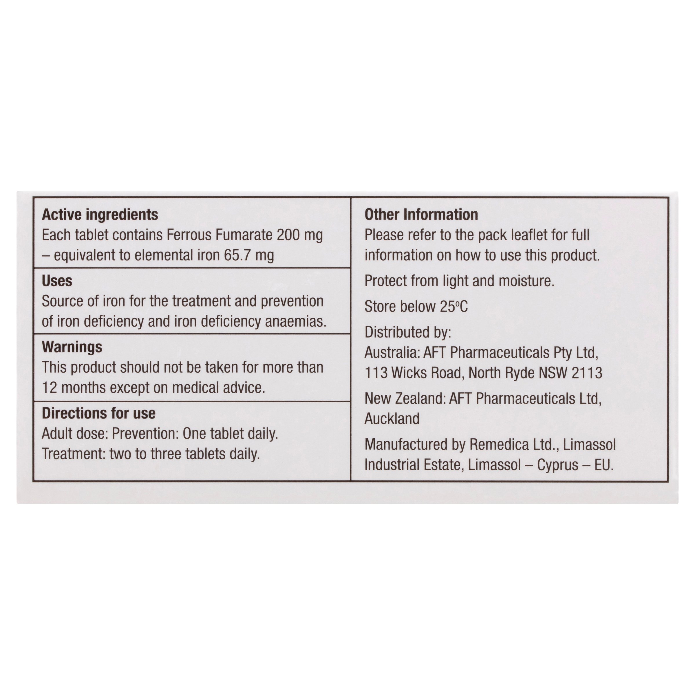 Ferro-Tab Iron 200mg - 60 tablets - Image 4