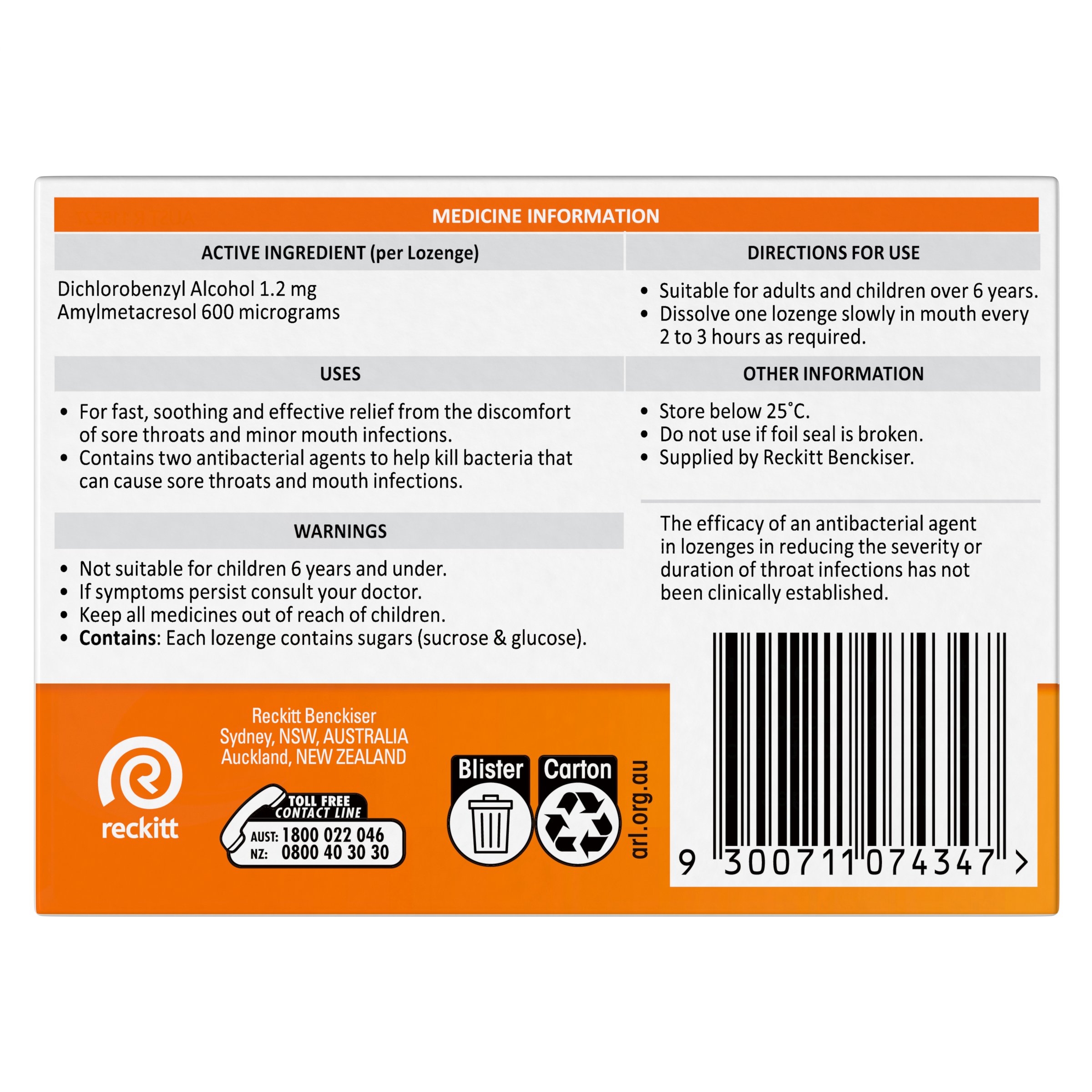 Strepsils Orange Double Antibacterial Action 16 lozenges - Image 2