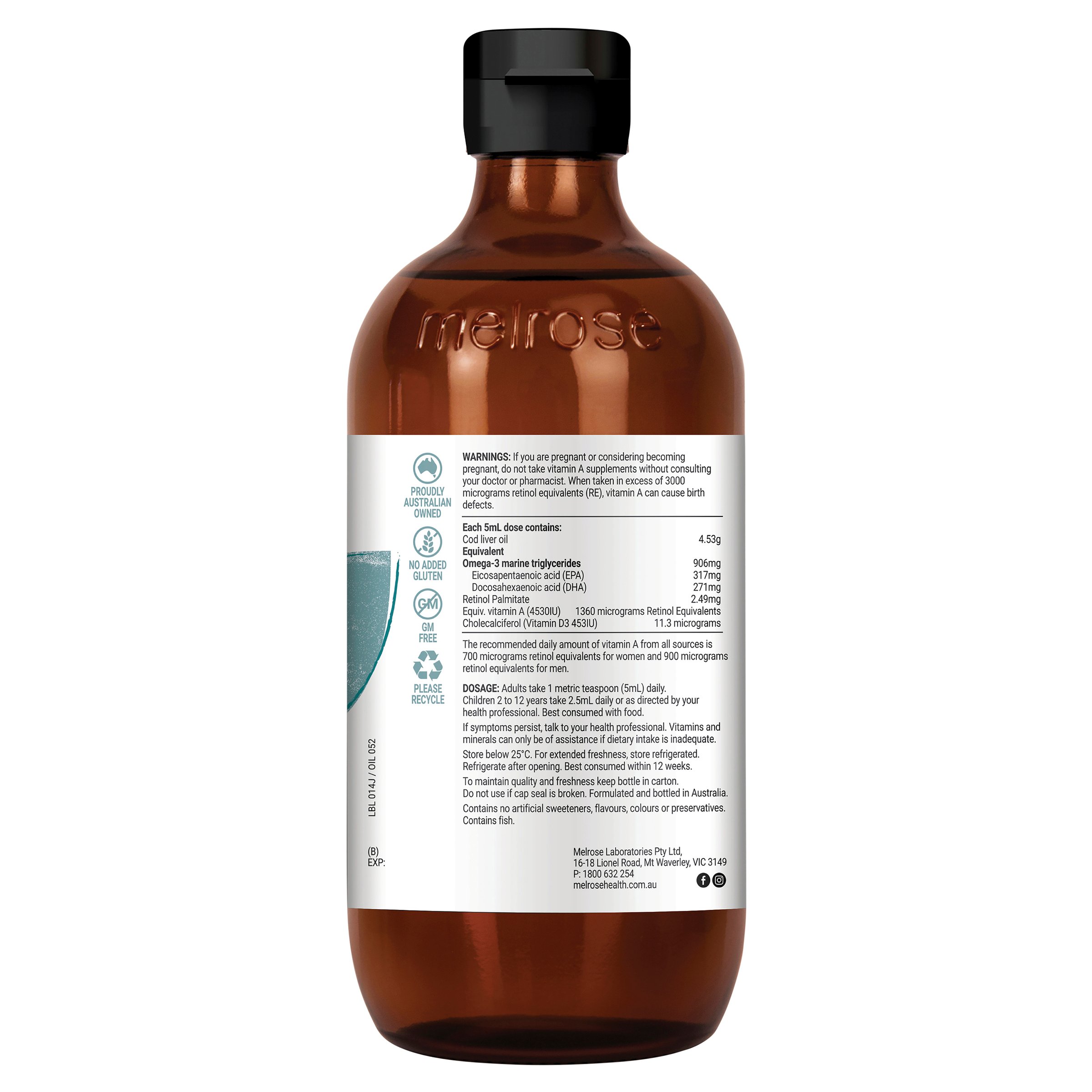 Melrose Cod Liver Oil Health & Vision 500ml - Image 2