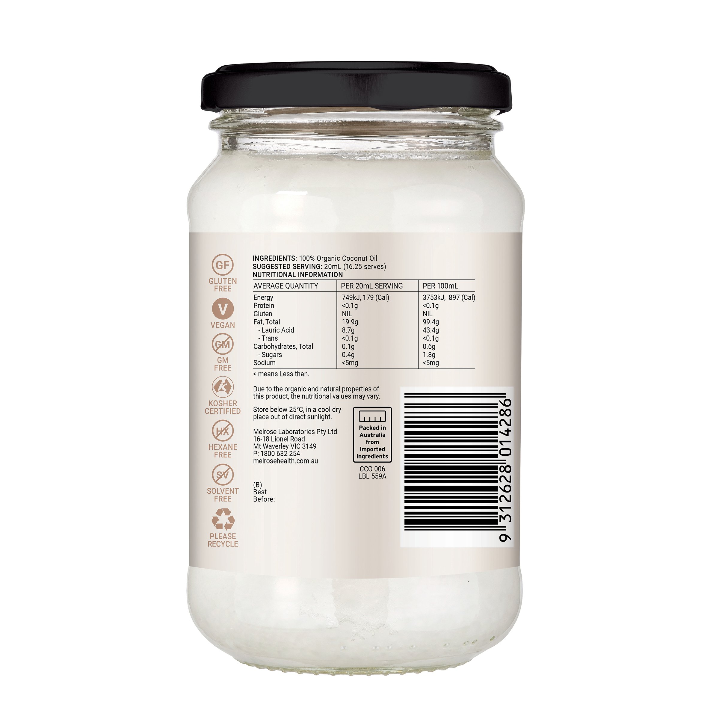 Melrose Organic Flavour Free Coconut Oil 325ml - Image 2