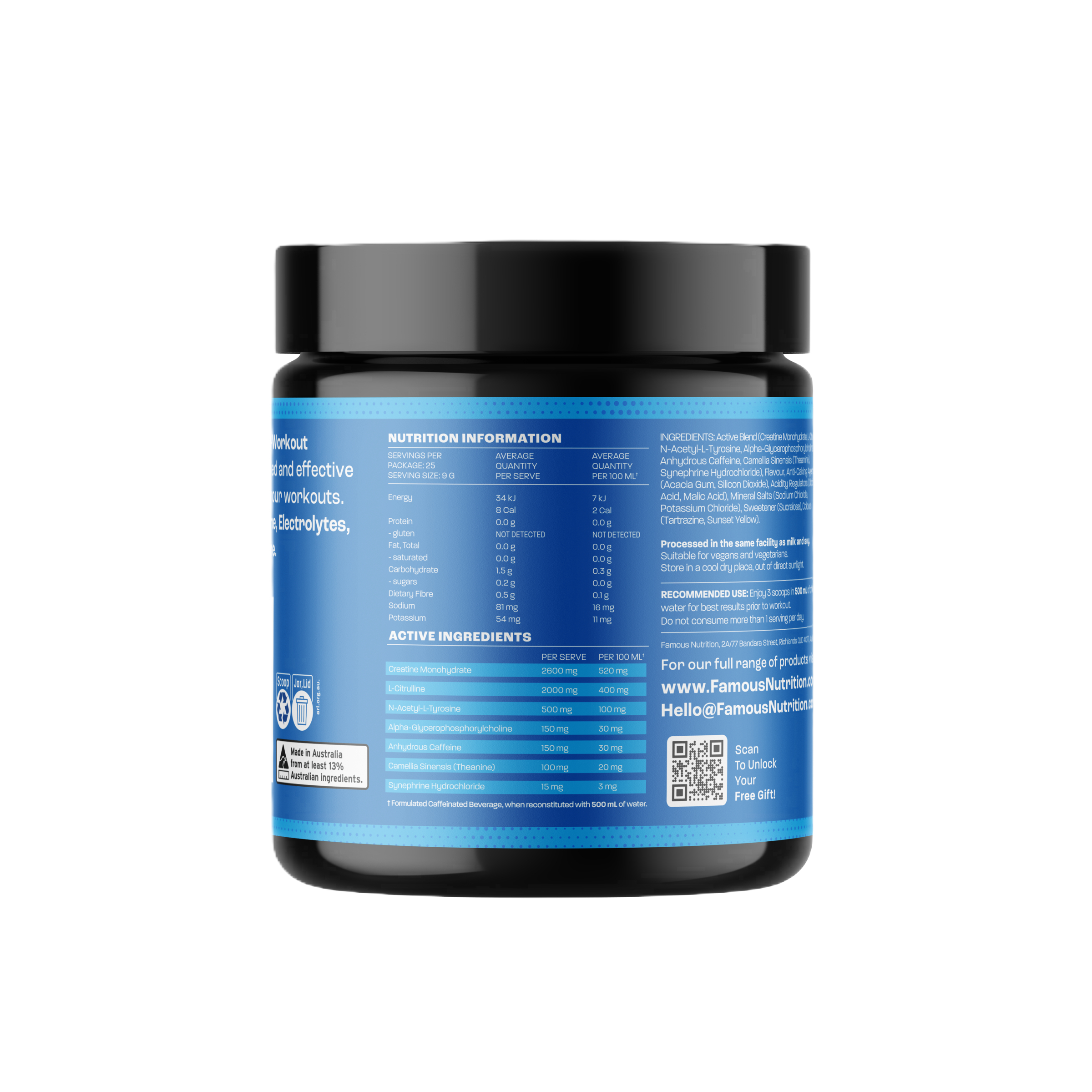 Famous Nutrition Pre-Workout Mango Passion Flavour 225g - Image 2