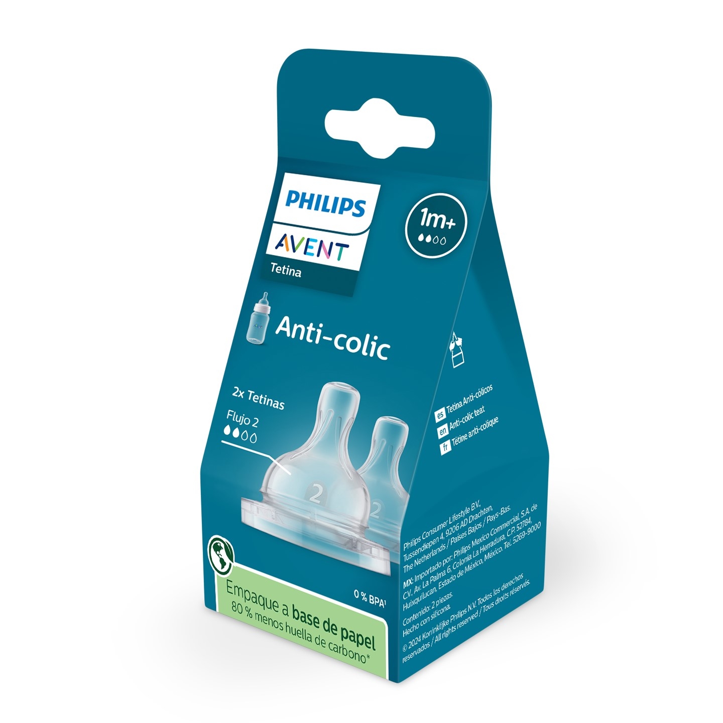 Avent Anti-Colic Silicone Teat Slow Flow 1M+ BPA Free 2 pack - Image 2