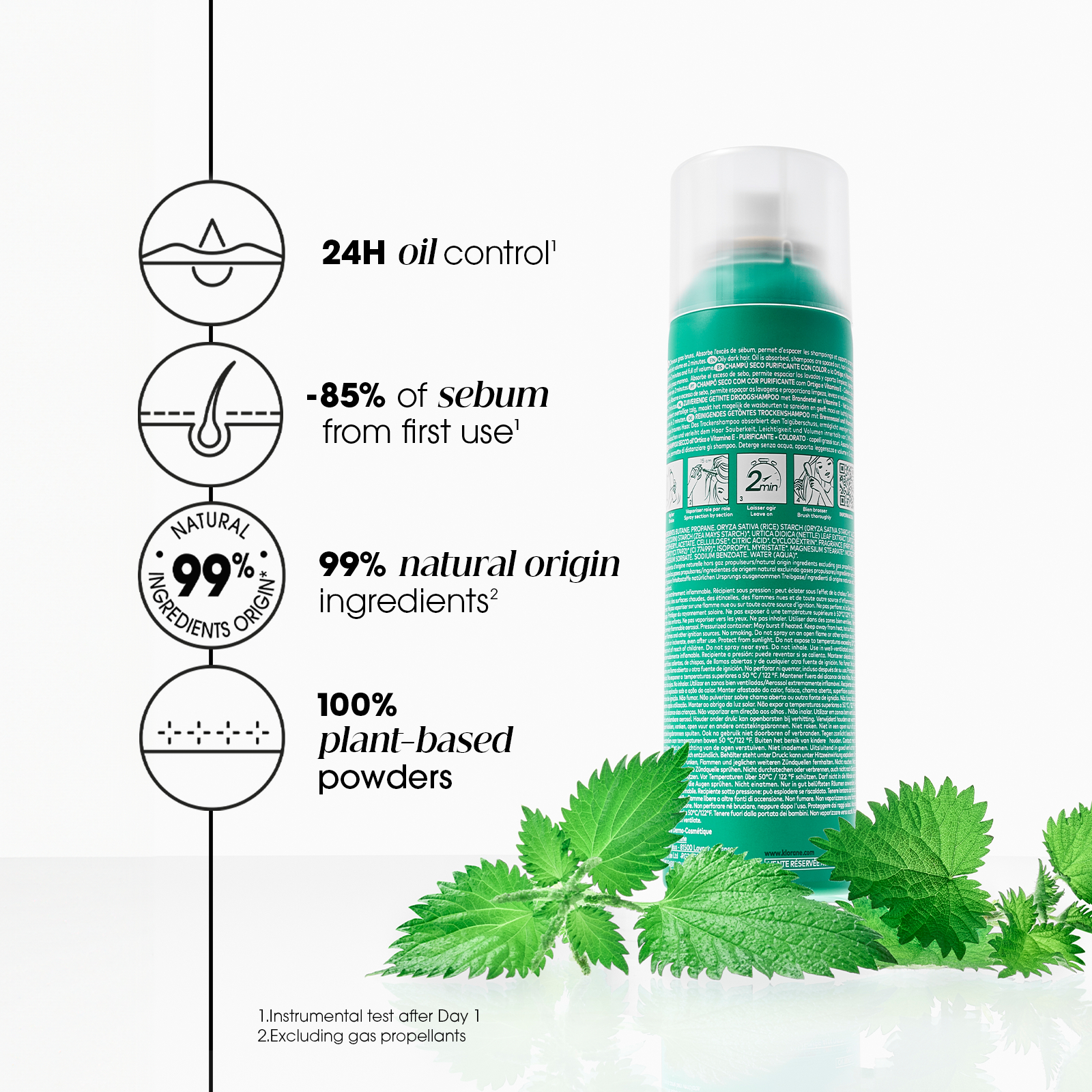 Klorane Oil Control Dry Shampoo With Nettle & Vitamin E - Oily Scalp And Hair 150ml - Image 2