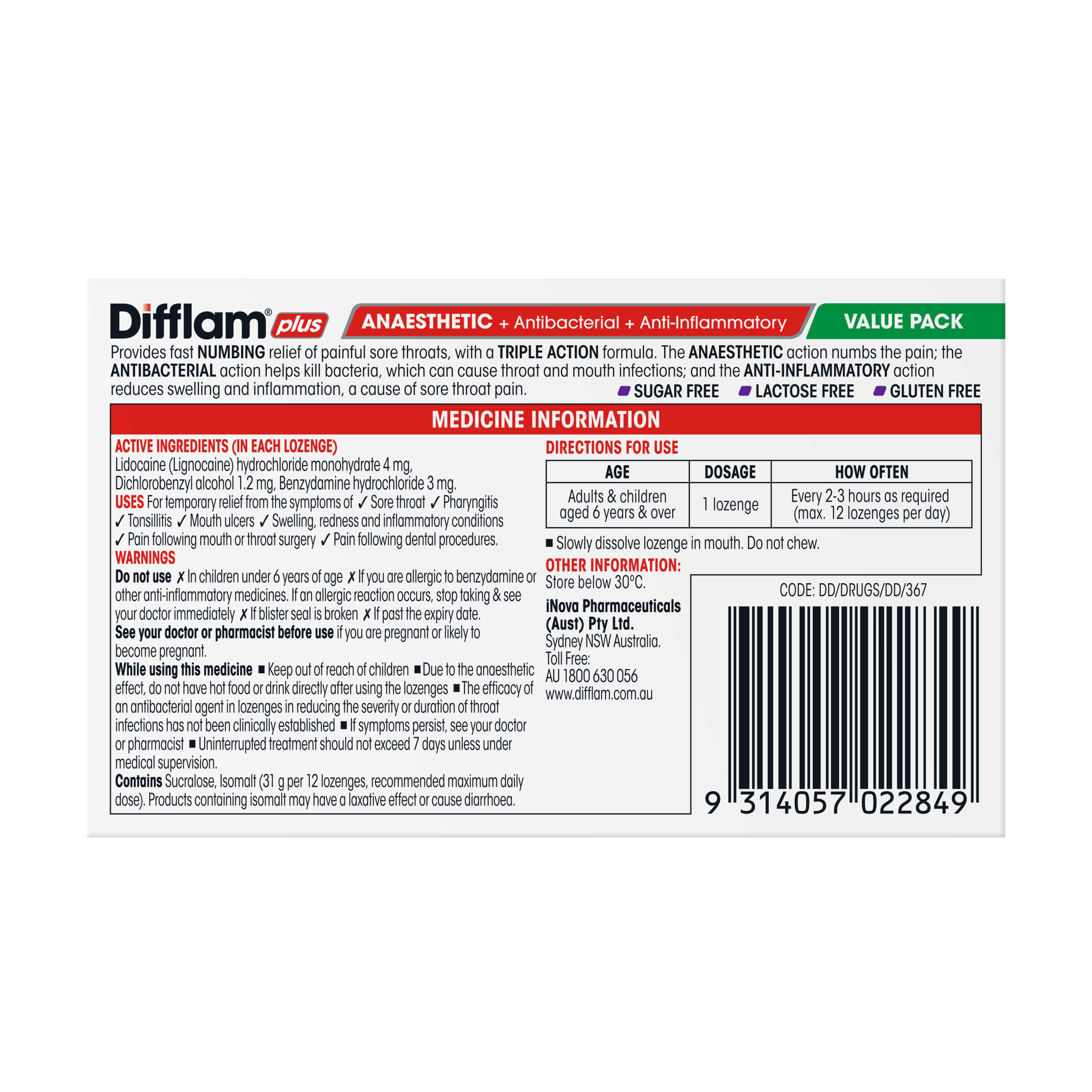 Difflam Plus Anaesthetic Blackcurrant Value Pack 32 lozenges - Image 2