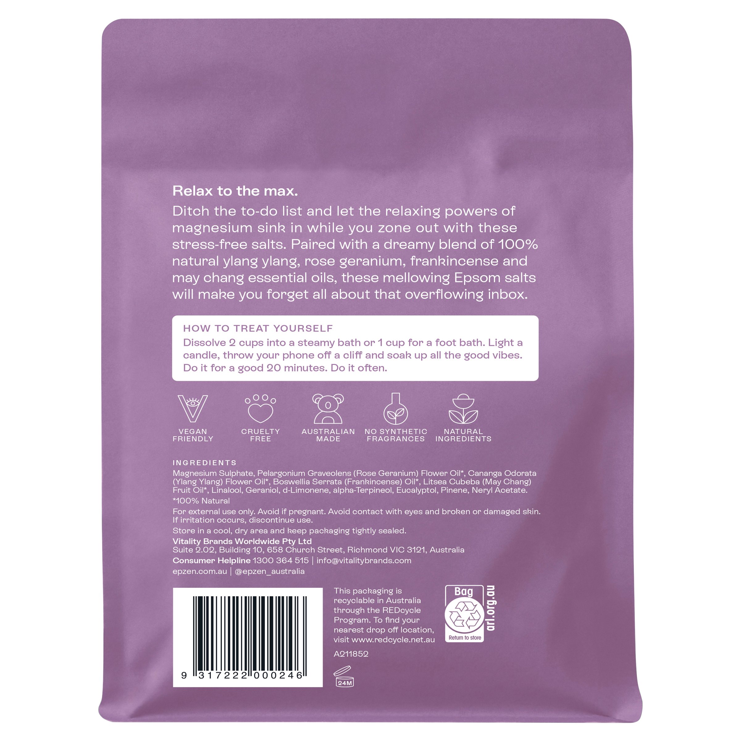 EpZen Magnesium Bath Crystals Relax 900g - Image 2
