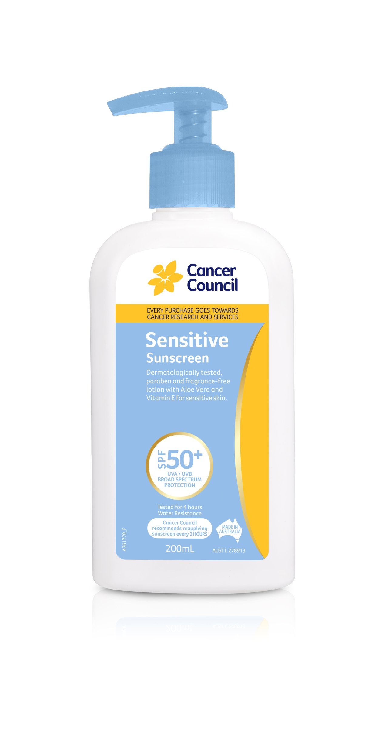 Cancer Council Sensitive Pump Sunscreen SPF50 - 200ml - Image 1