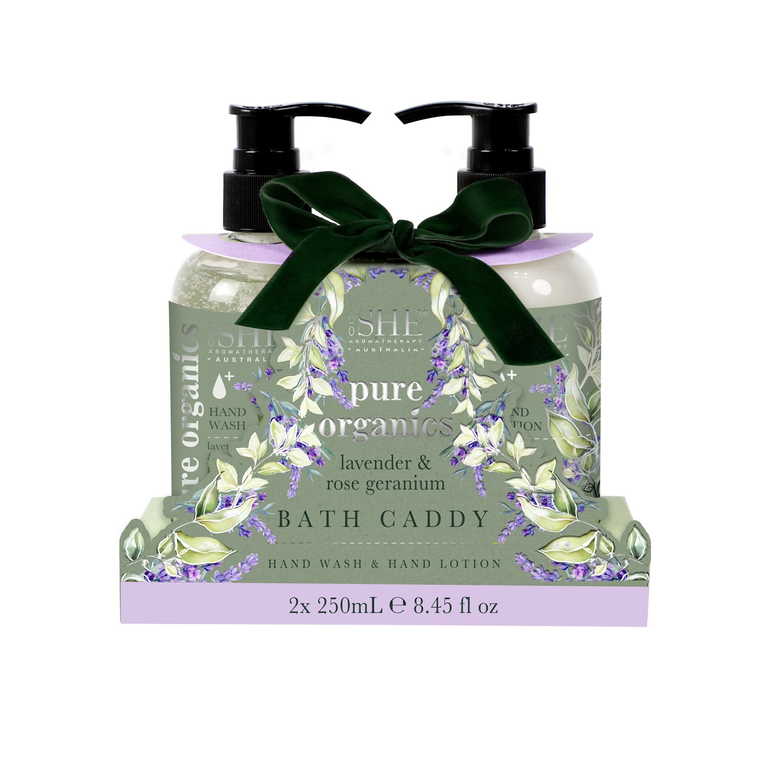 She Aromatherapy Pure Organics Bath Caddy Lavender & Rose Geranium 2 piece