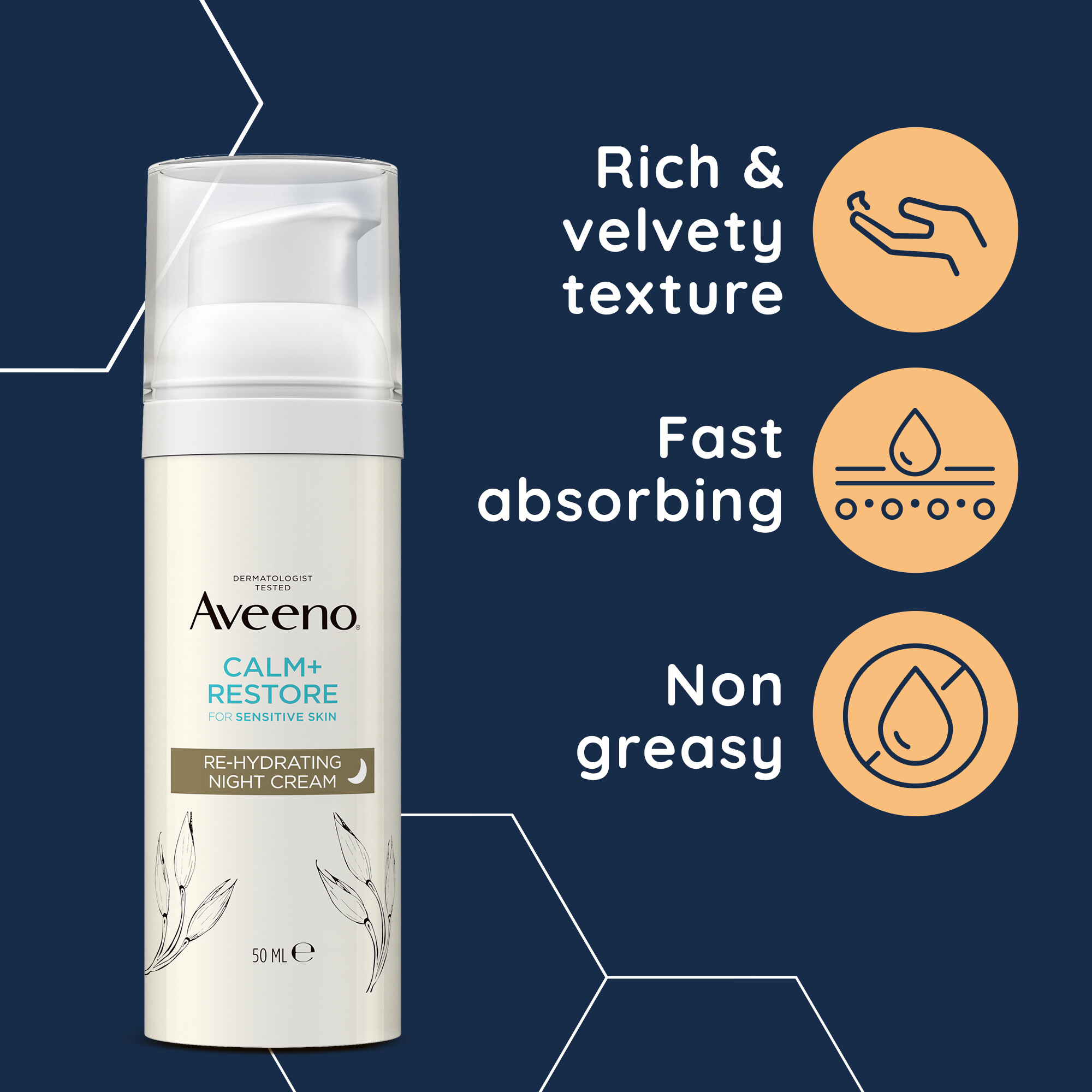 Aveeno Face Calm + Restore Sensitive Skin Re-Hydrating Night Cream 50ml - Image 10