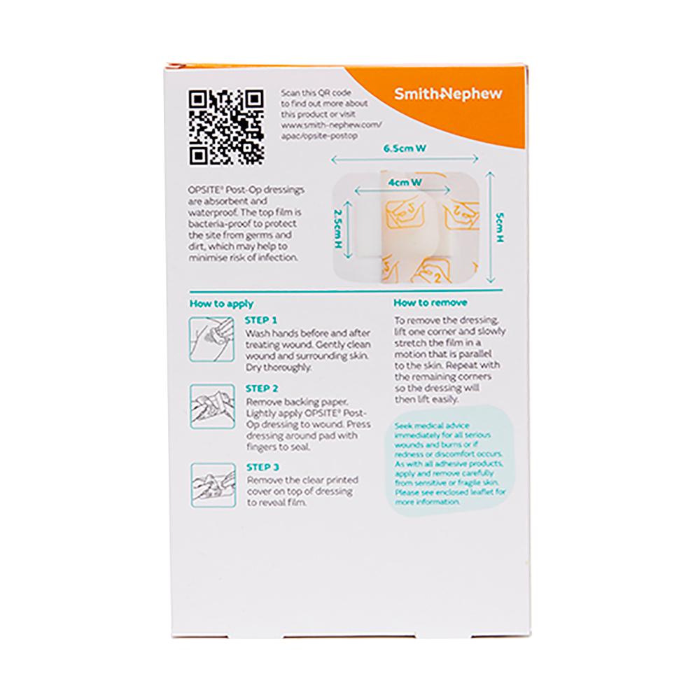 Opsite Post-Op Waterproof Barrier Dressing 6.5cm X 5cm - 5 pack - Image 2